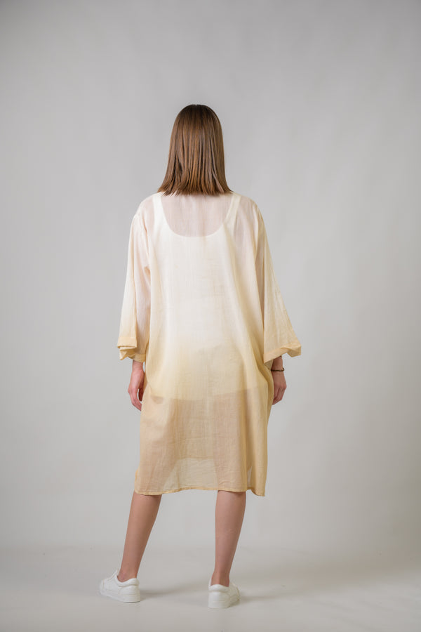 Laurels Embroidered Long Sleeve Button Down Dress - Beige