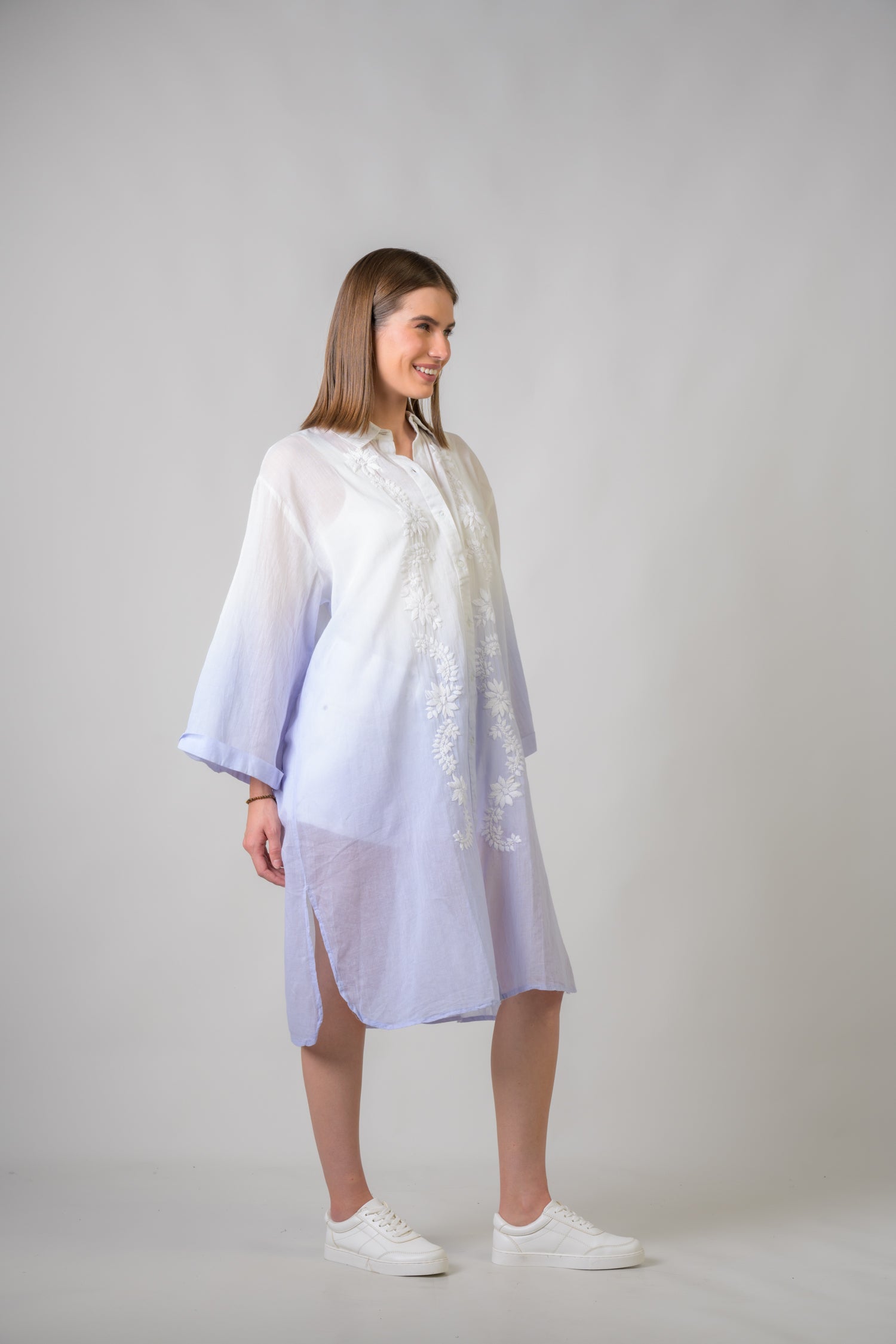 Laurels Embroidered Long Sleeve Button Down Top