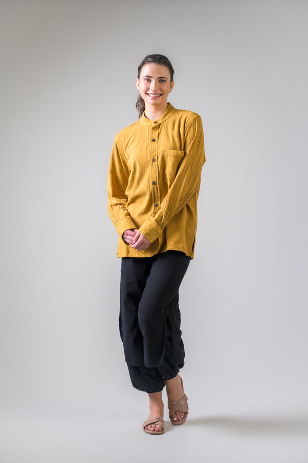 Cotton Button-Down Shirt - Yellow