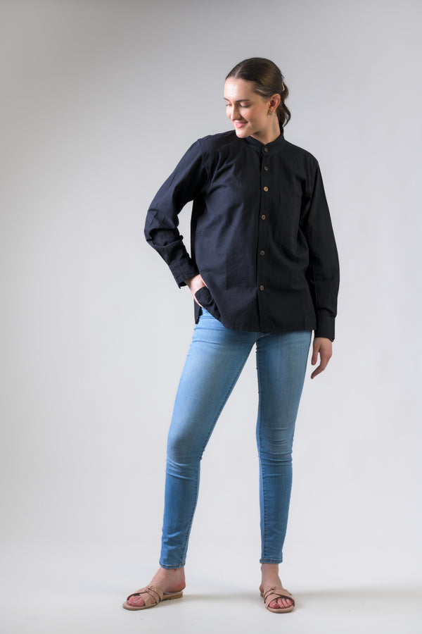Cotton Button-Down Shirt - Black