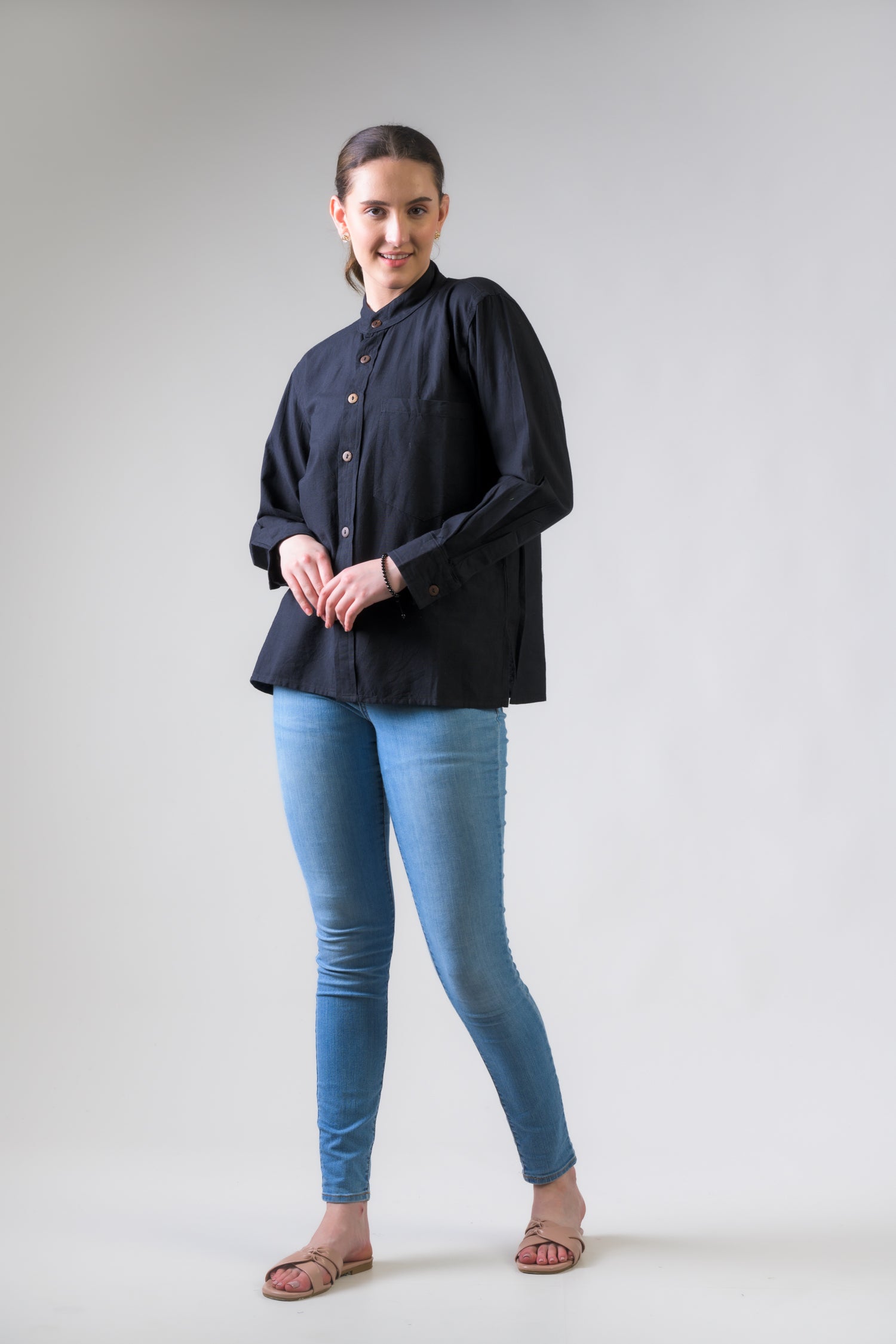 Cotton Button-Down Shirt - Black