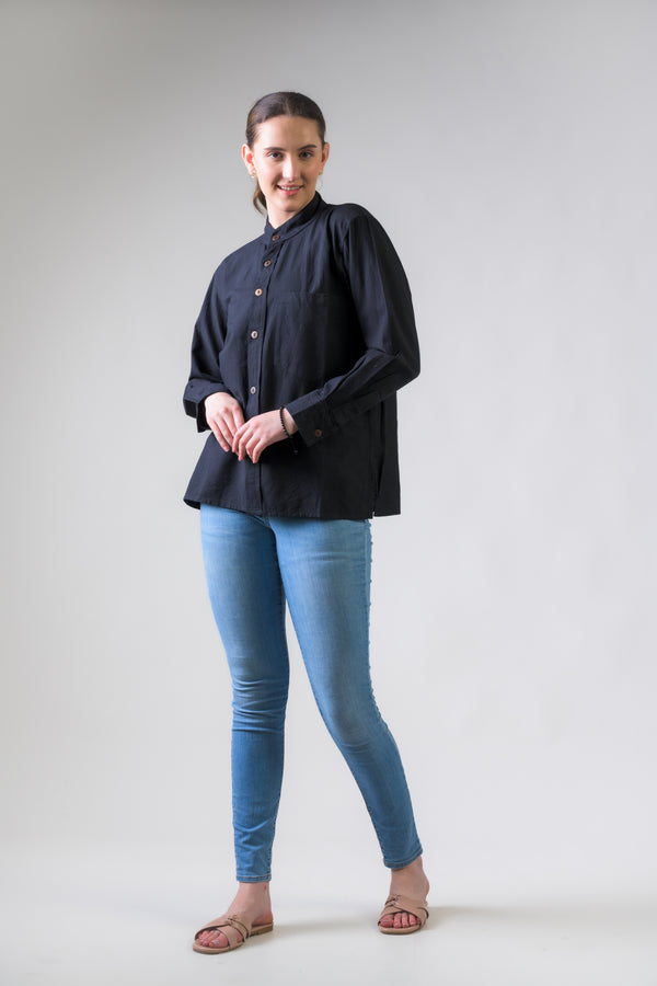 Cotton Button-Down Shirt - Black