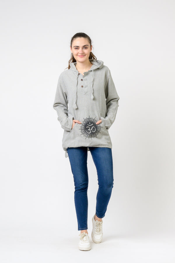 Om Print Lite Hoodie - Grey