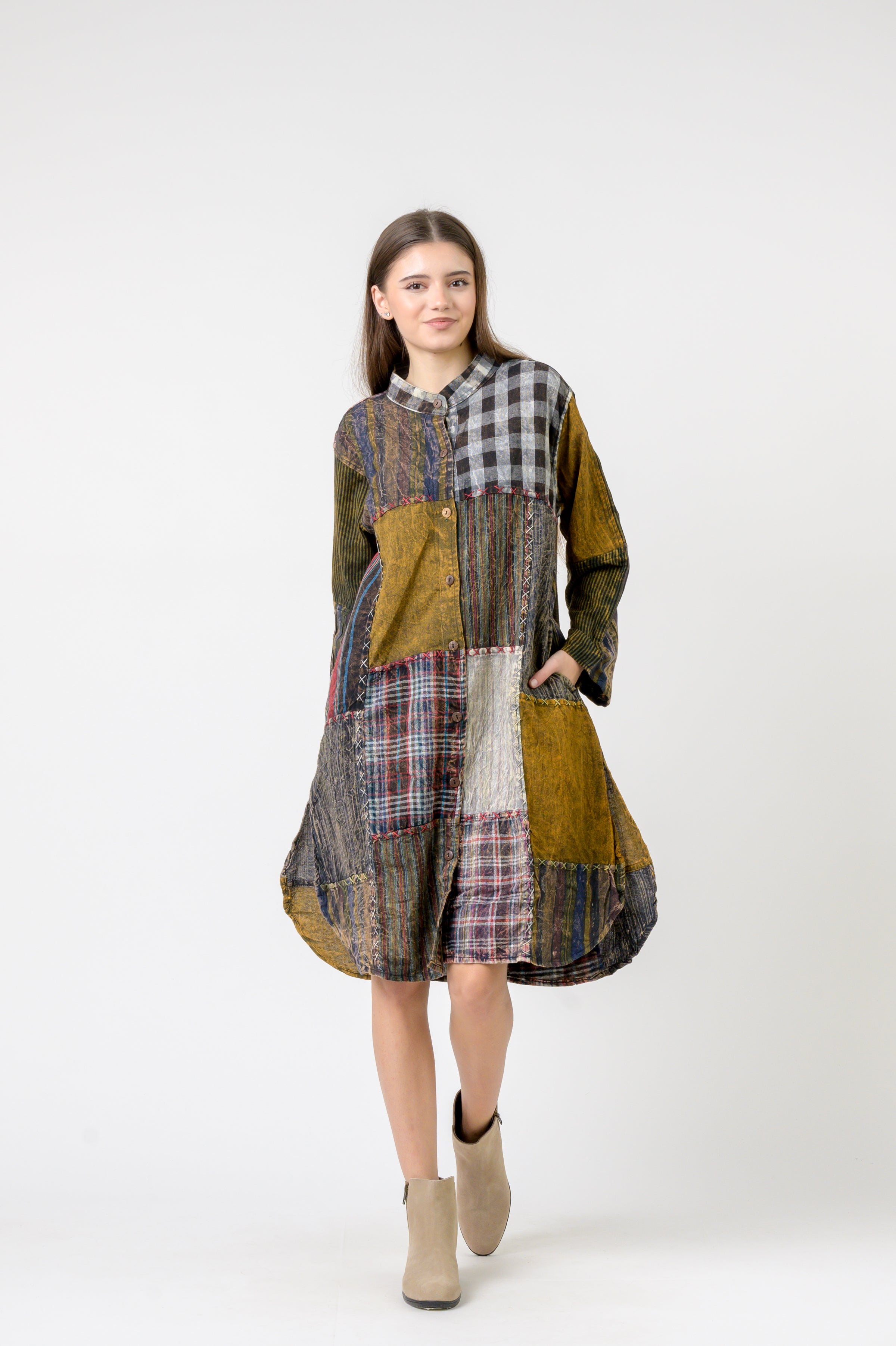 Mandarin Collar Cotton Casual Wear