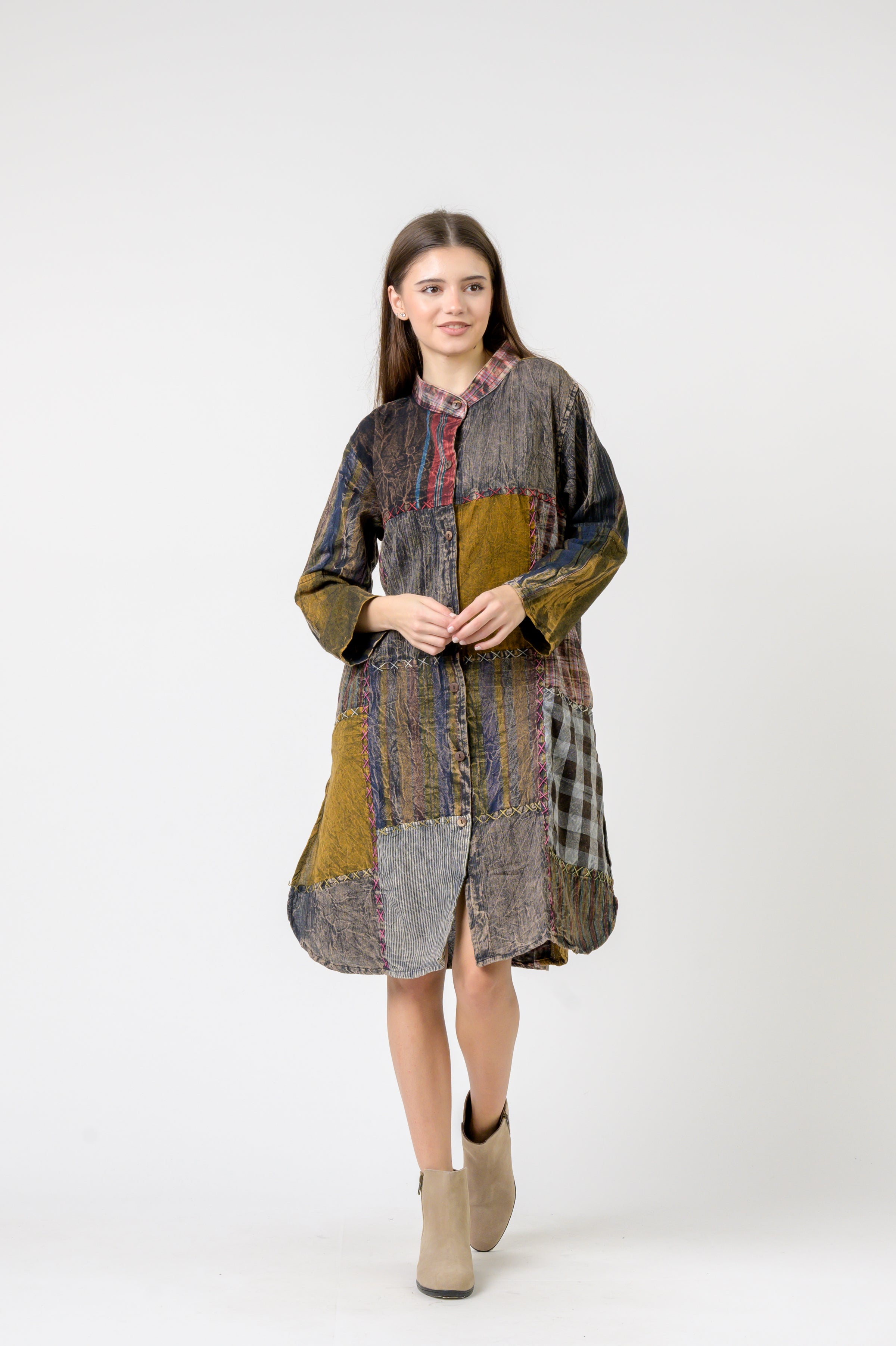 Mandarin Collar Cotton Casual Wear