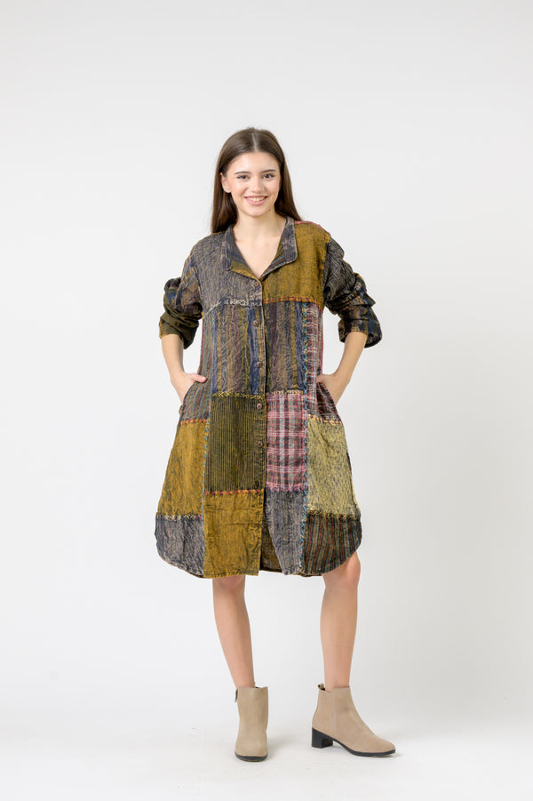 Rhea Mandarin Collar Cotton Long Shirt