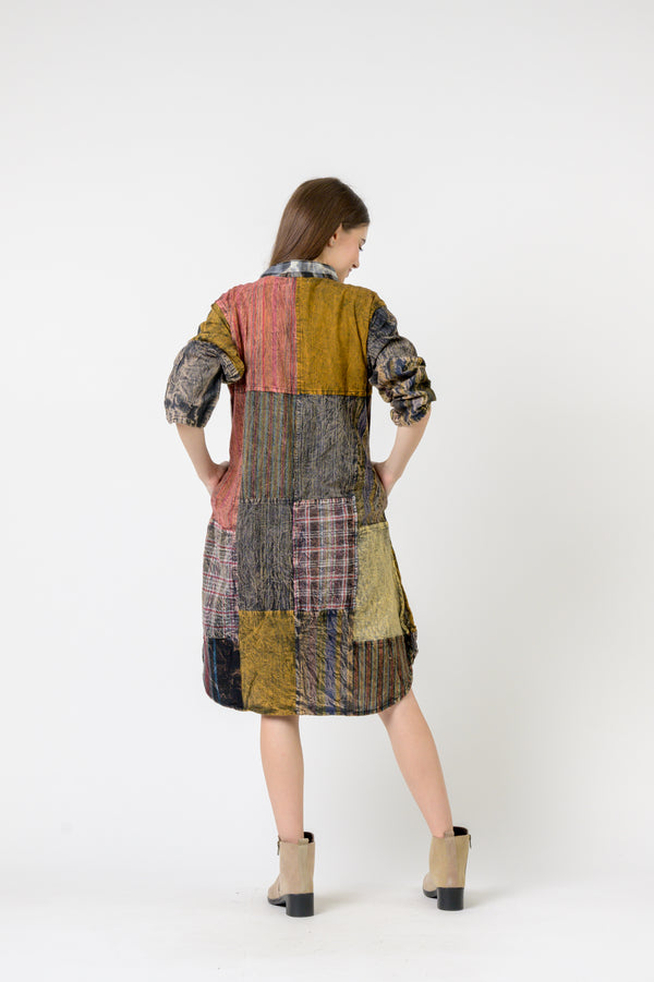 Mandarin Collar Cotton Long Shirt - Multicolor