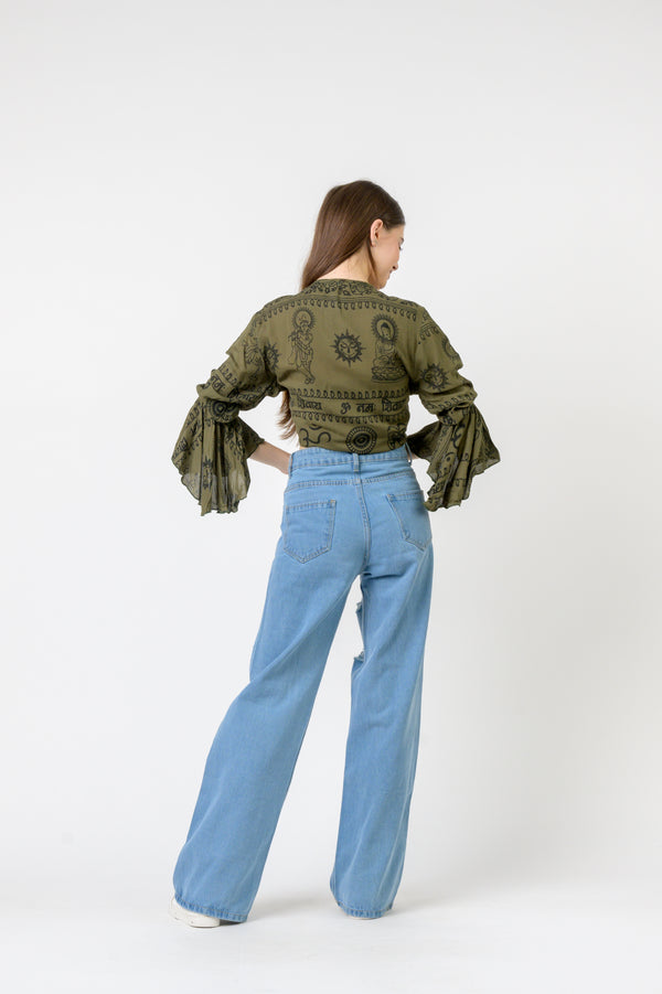 Flowing Long Sleeve Top - Green