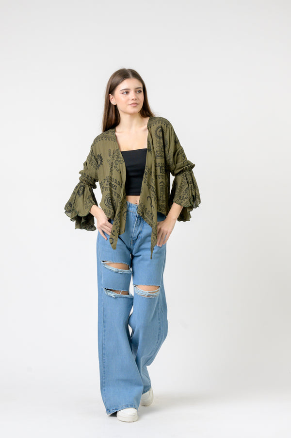 Flowing Long Sleeve Top - Green