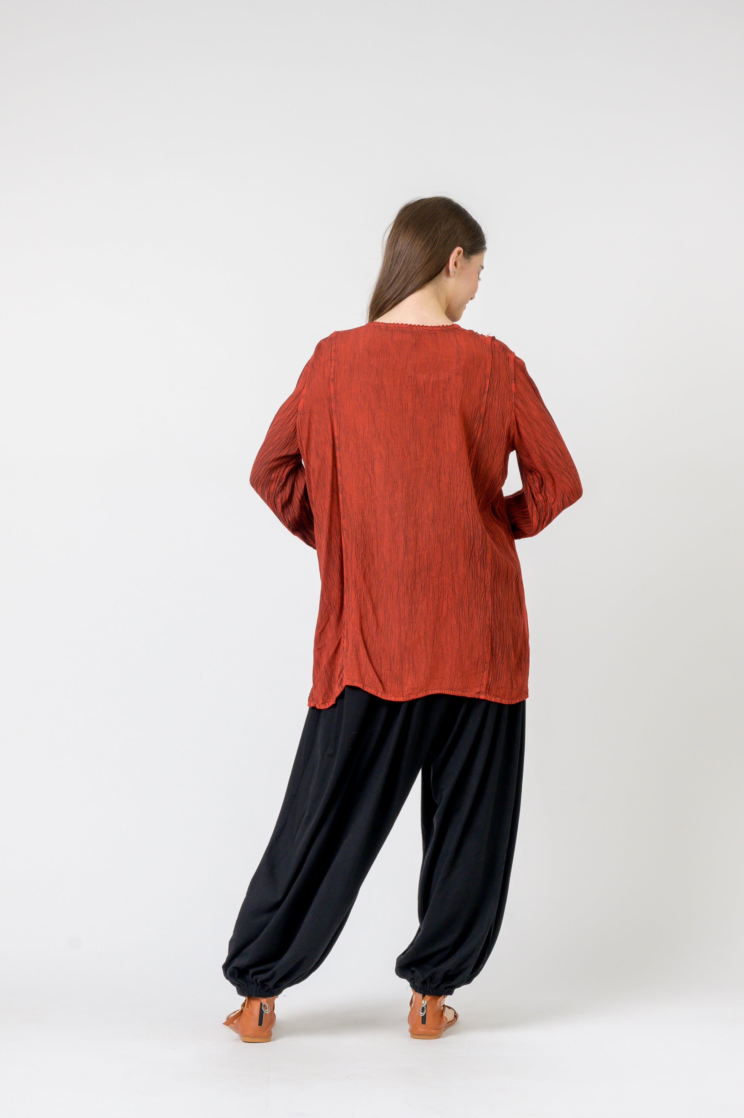 Embroidered Neckline Top - Red