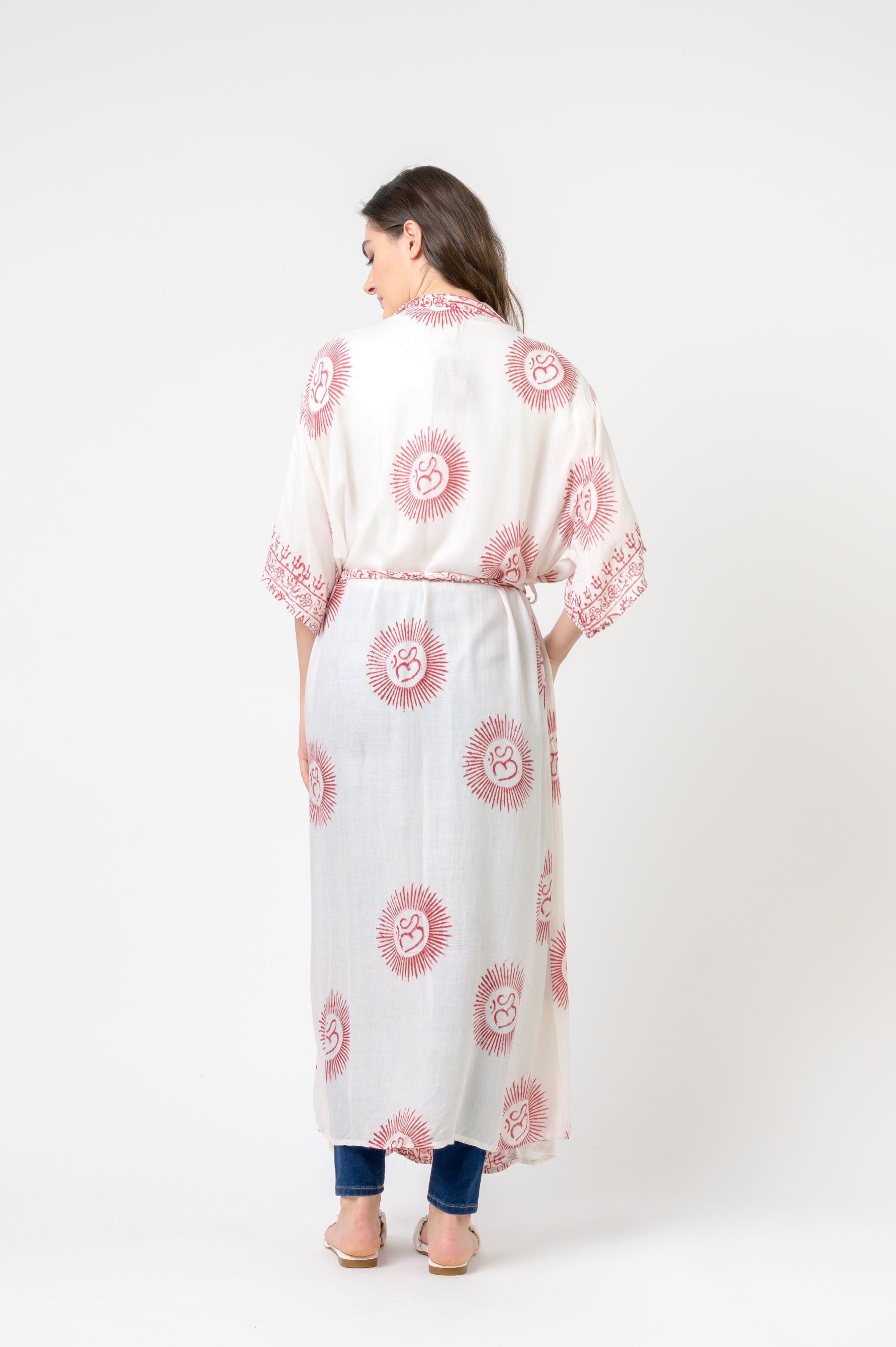 Short Sleeve Om Kimono - White