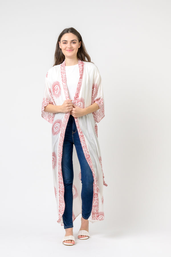 Short Sleeve Om Kimono - White