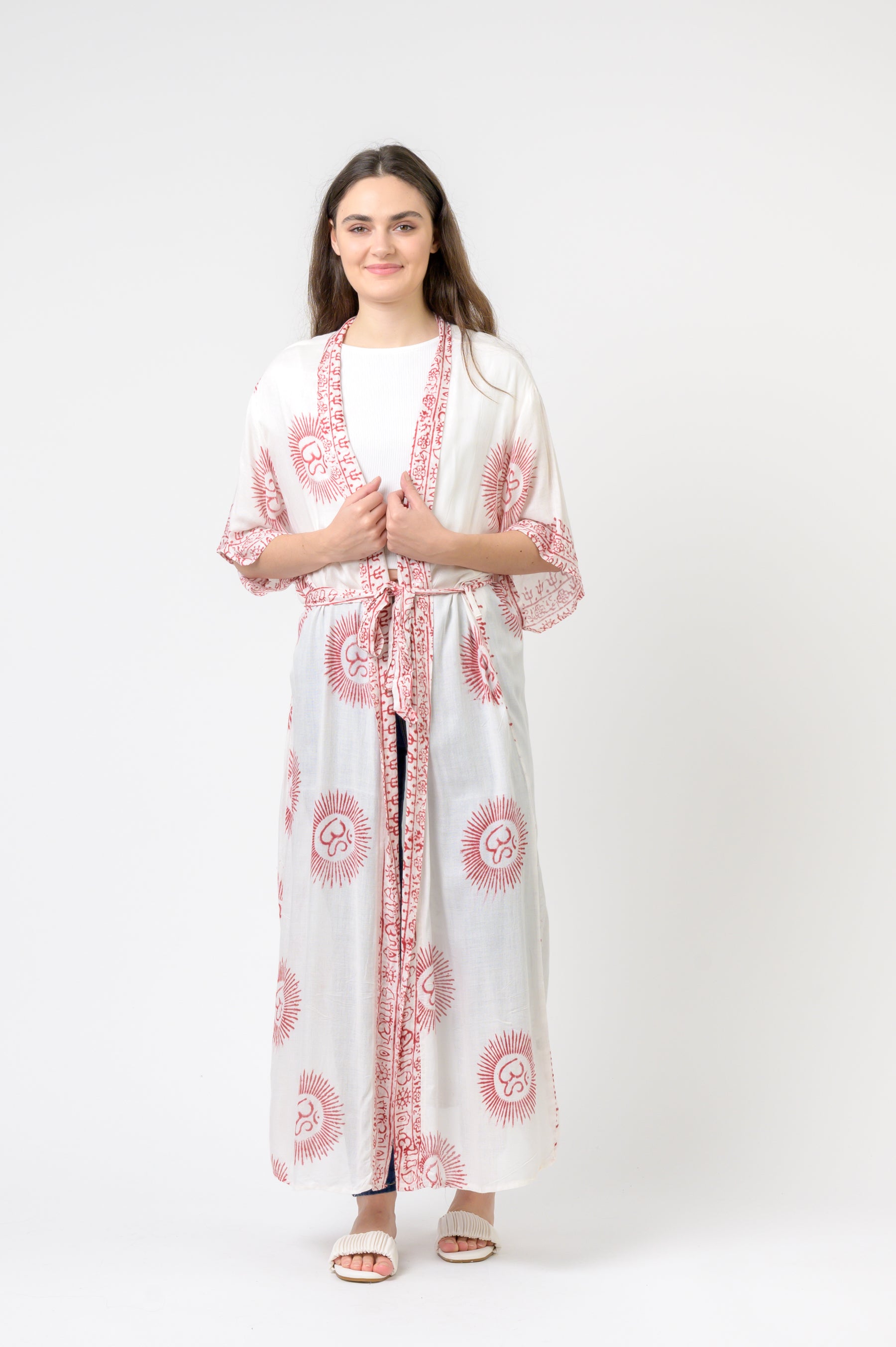 Short Sleeve Om Kimono - White