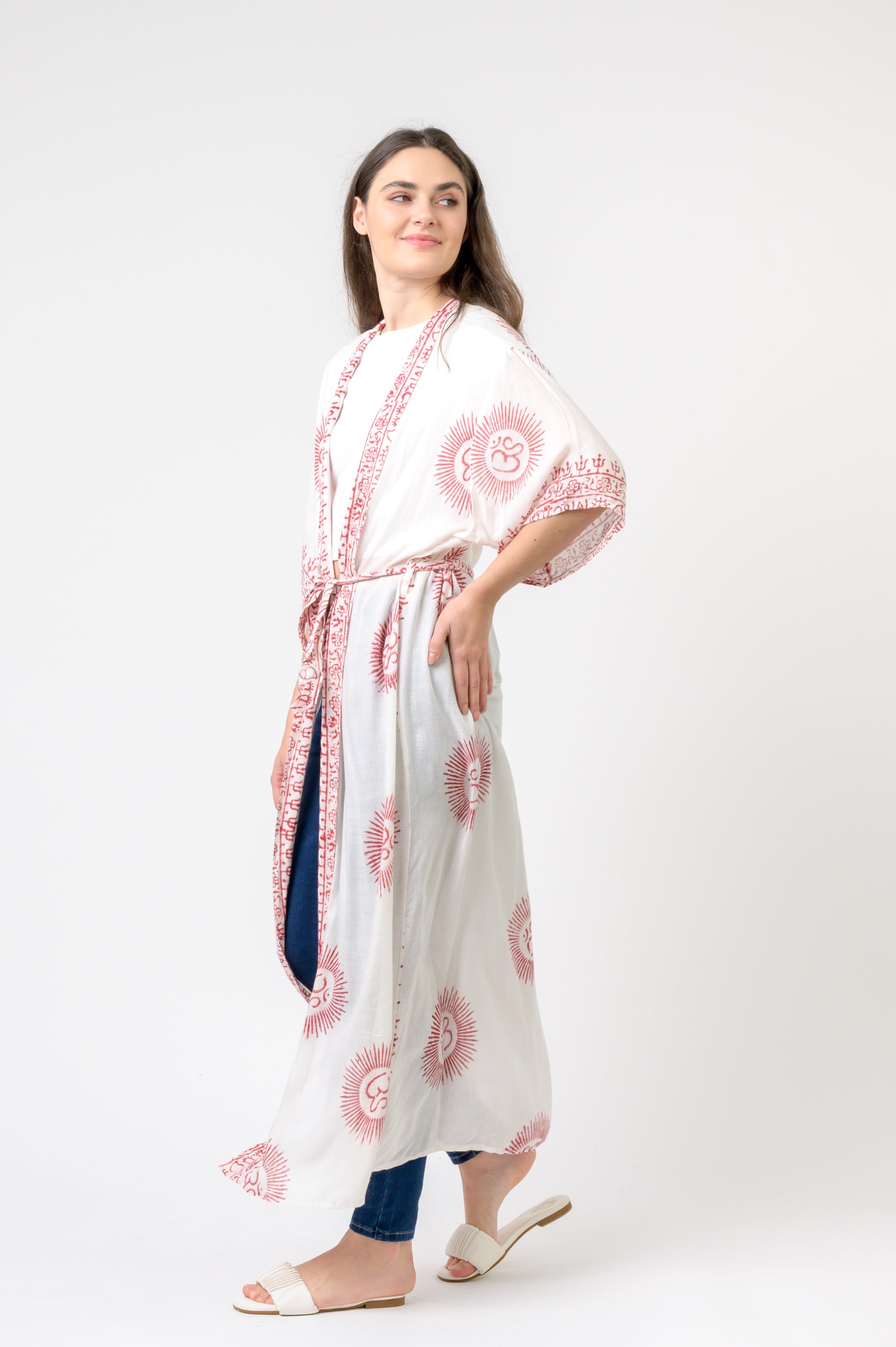 Short Sleeve Om Kimono - White