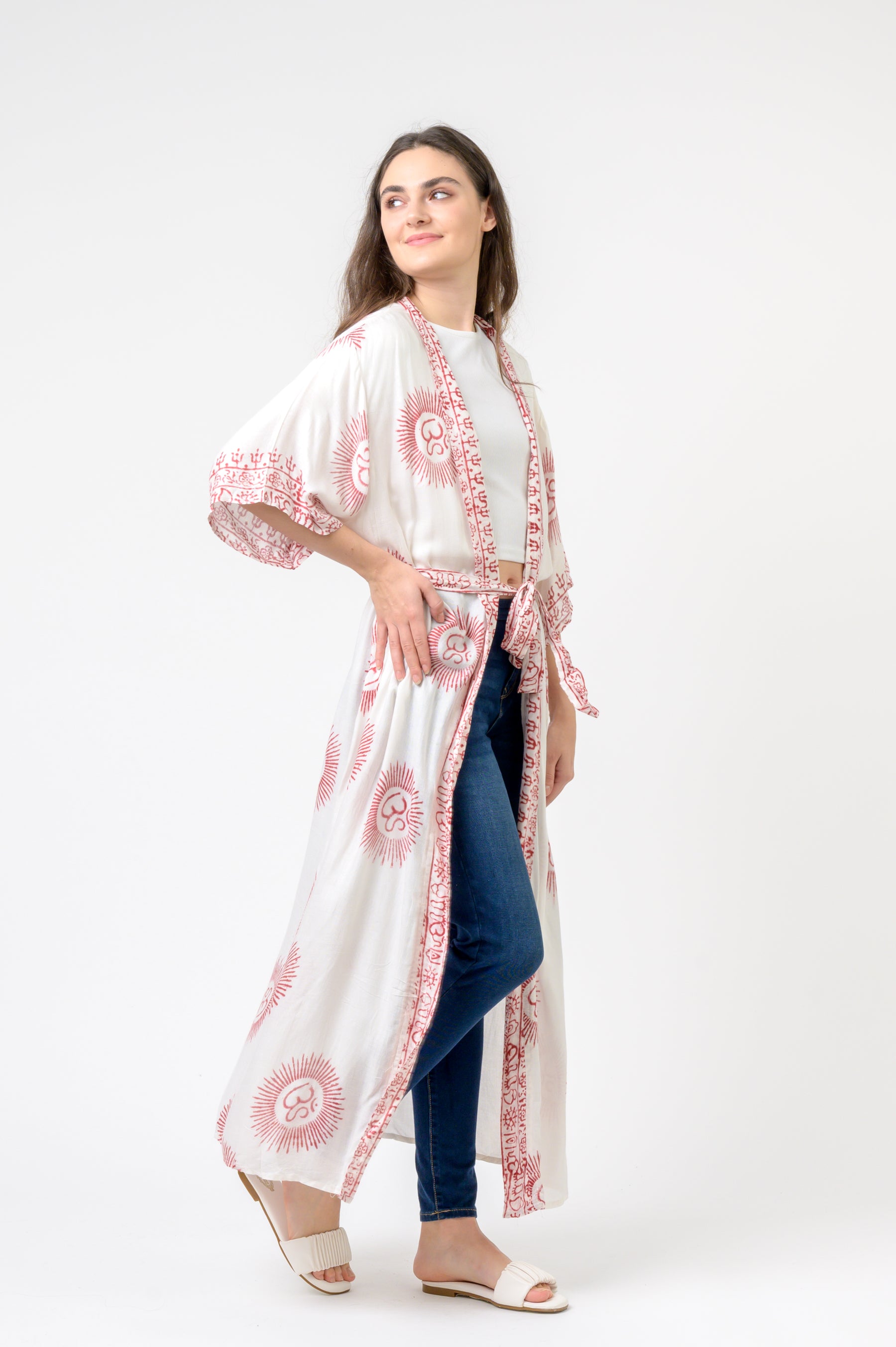 Short Sleeve Om Kimono - White