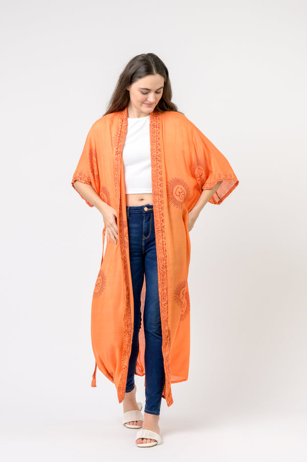 Short Sleeve Om Kimono - Orange