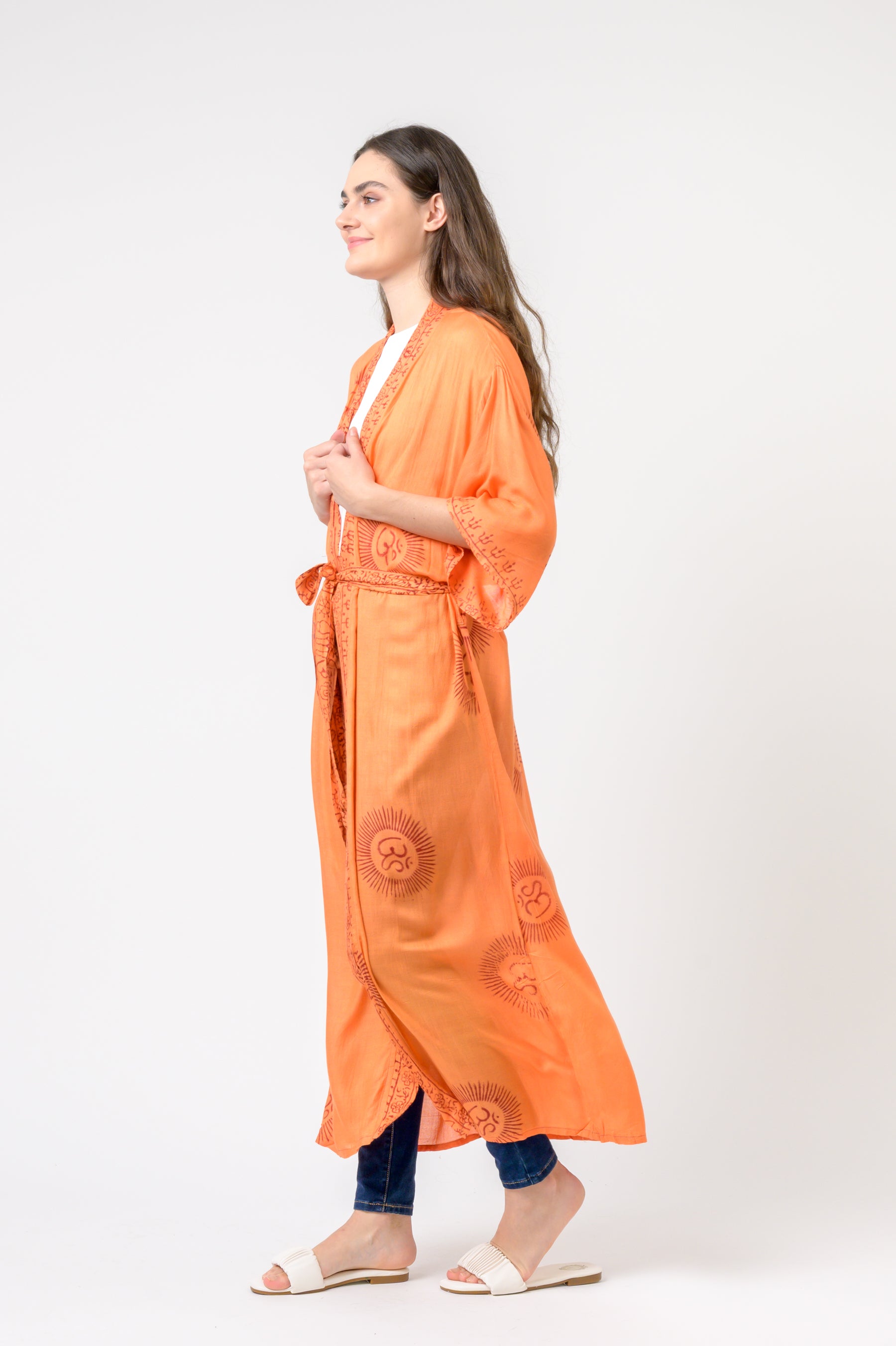Short Sleeve Om Kimono - Orange