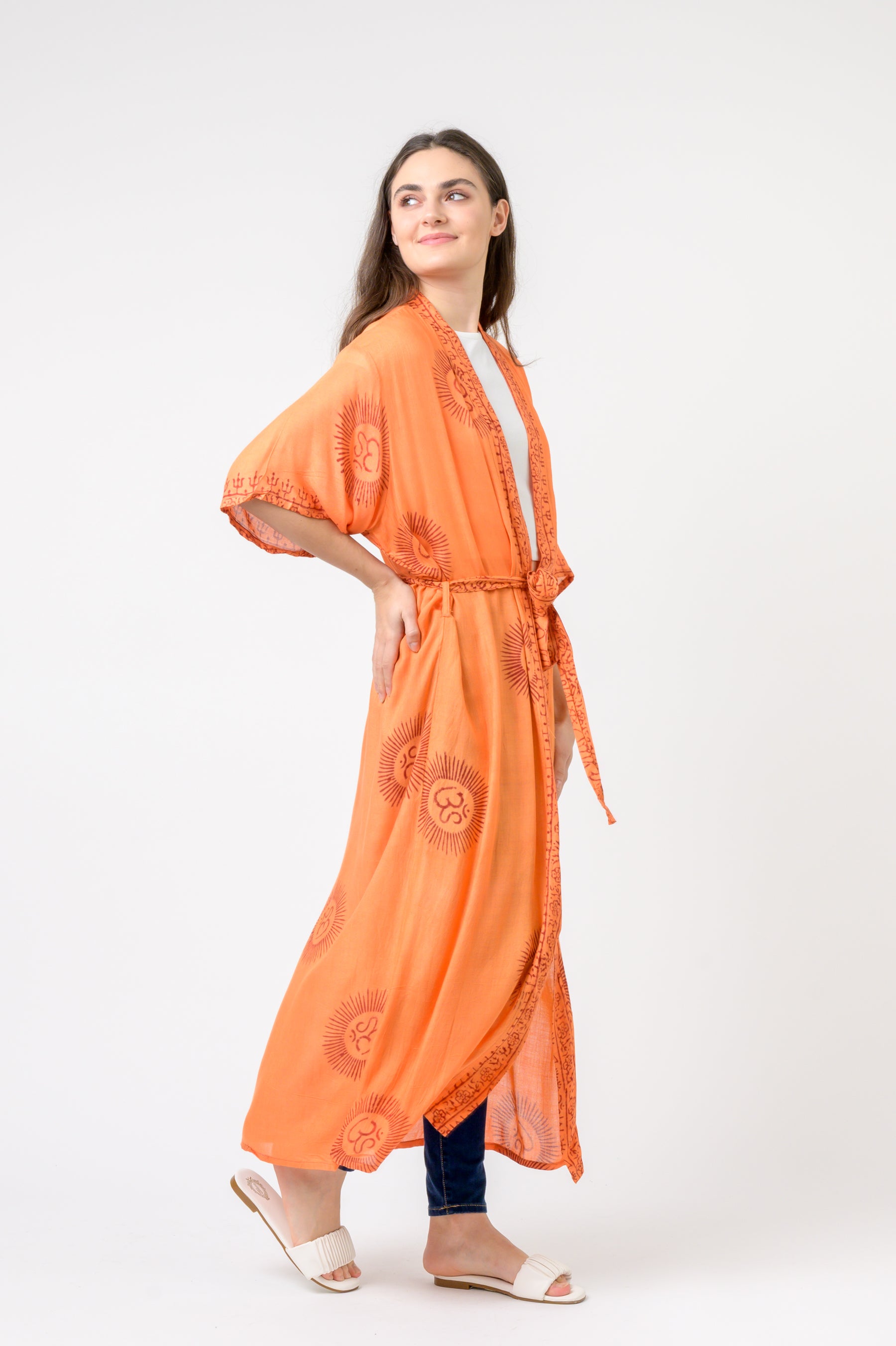 Short Sleeve Om Kimono - Orange
