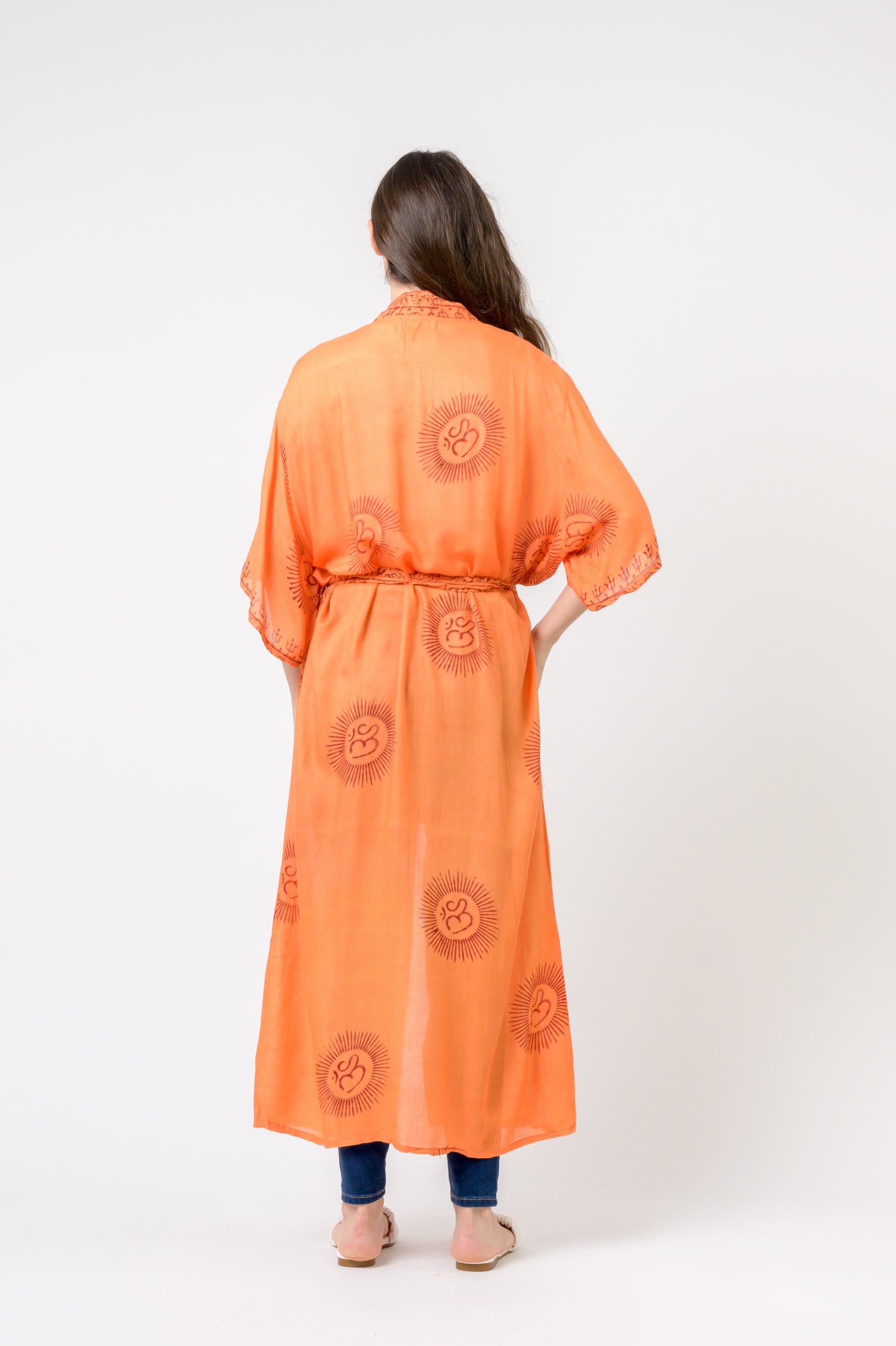 Short Sleeve Om Kimono - Orange