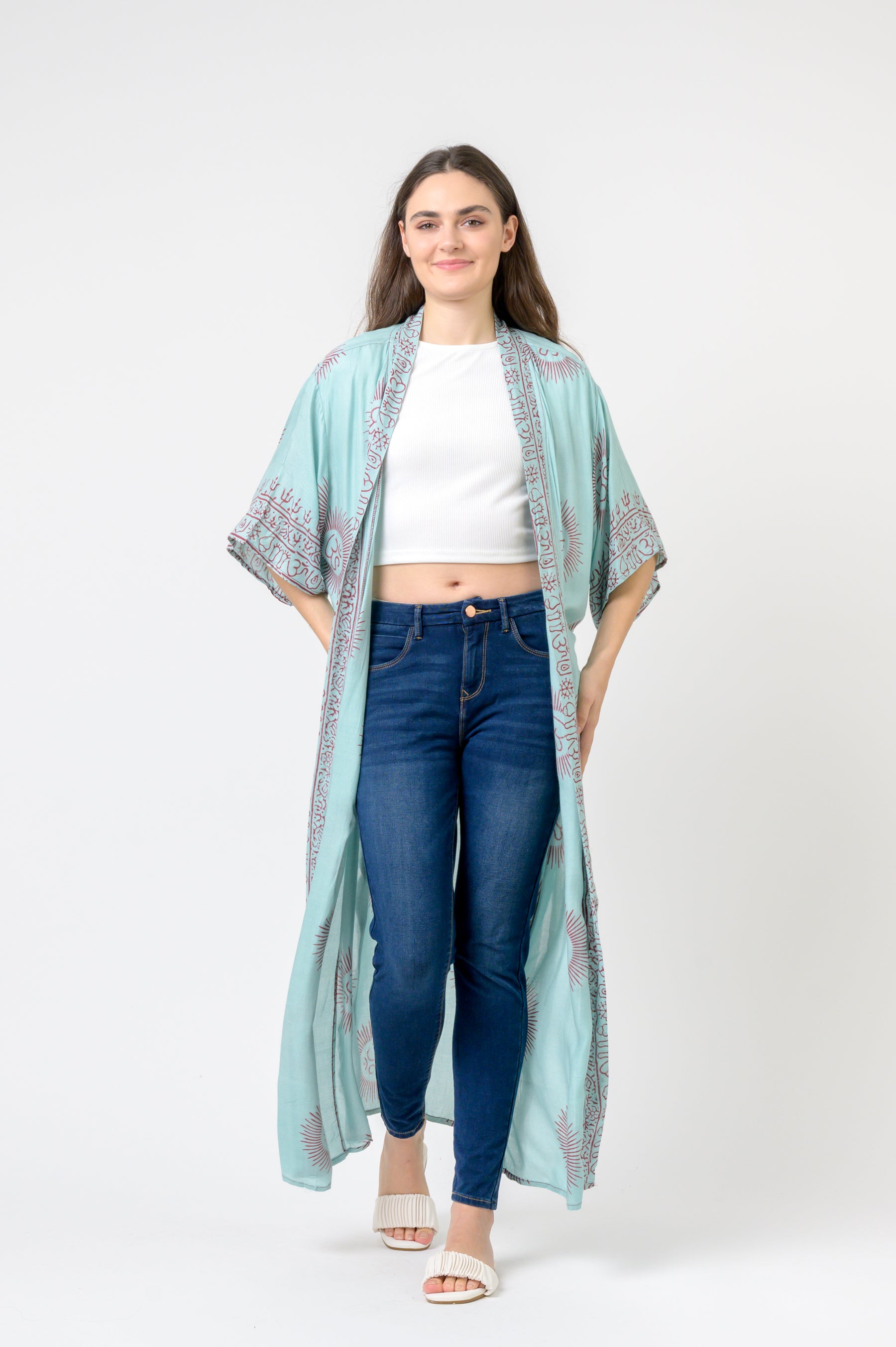 Short Sleeve Om Kimono - Turquoise
