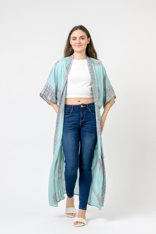 Short Sleeve Om Kimono - Turquoise