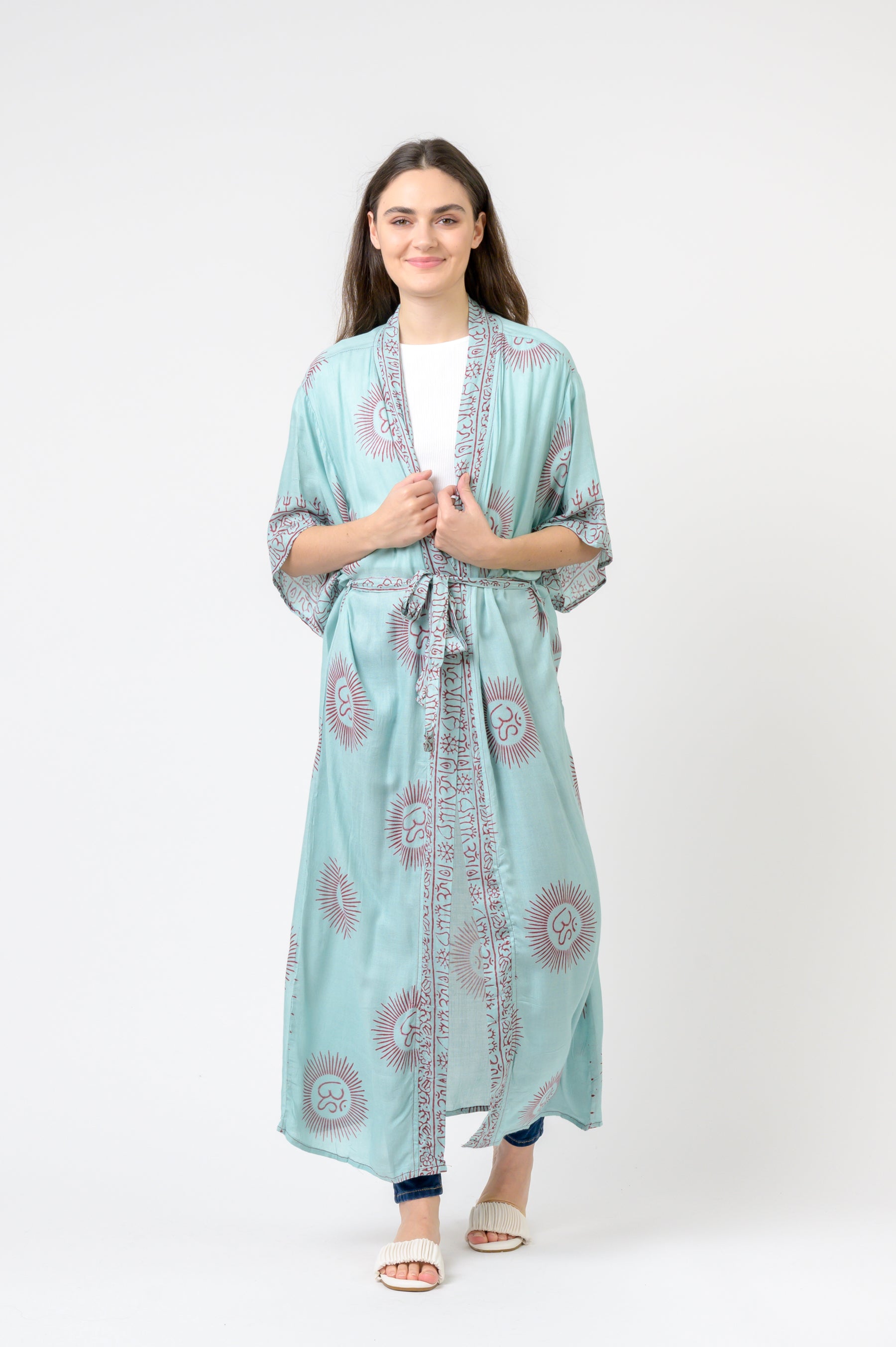 Short Sleeve Om Kimono - Turquoise