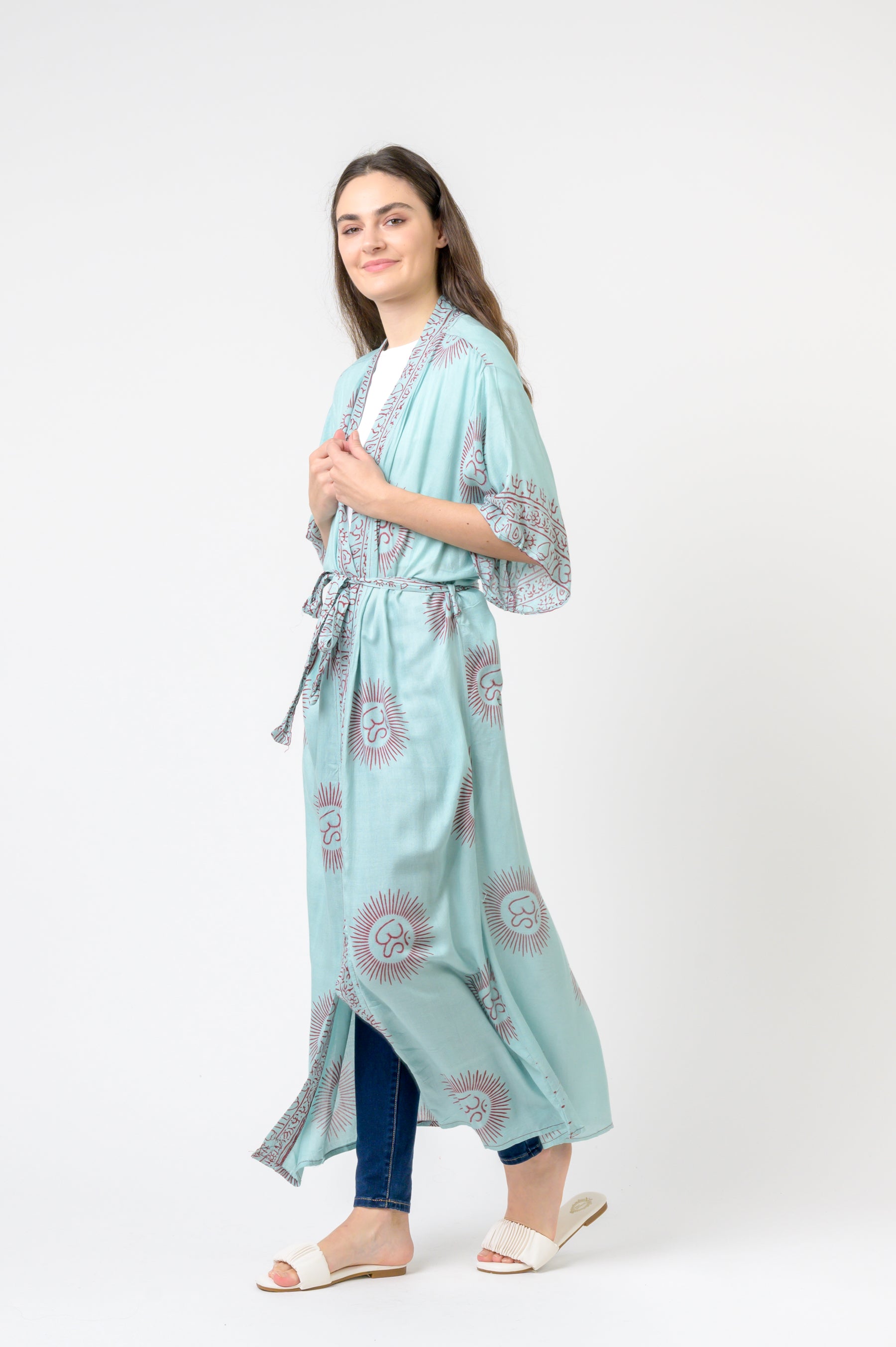 Short Sleeve Om Kimono - Turquoise