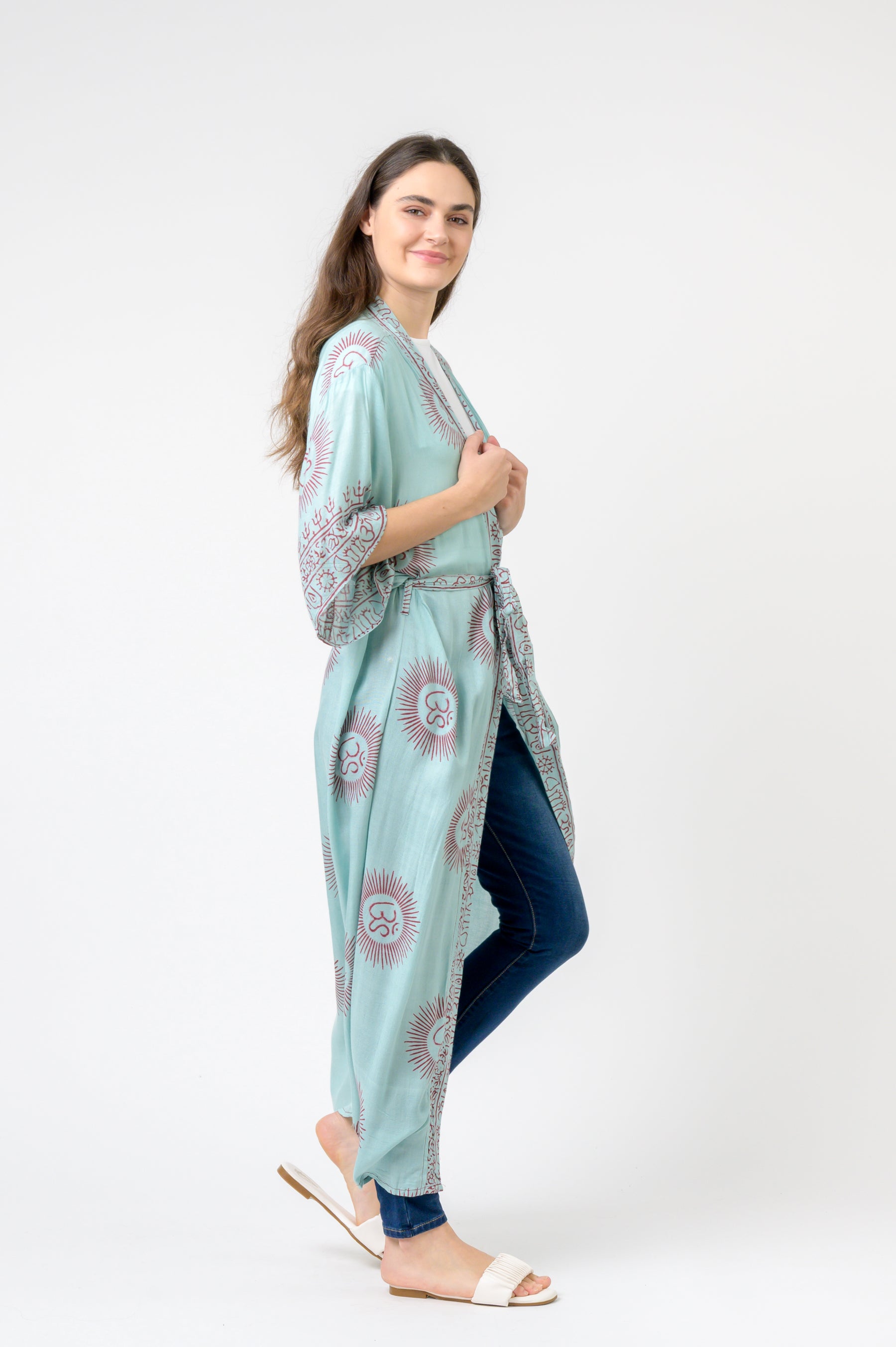 Short Sleeve Om Kimono - Turquoise