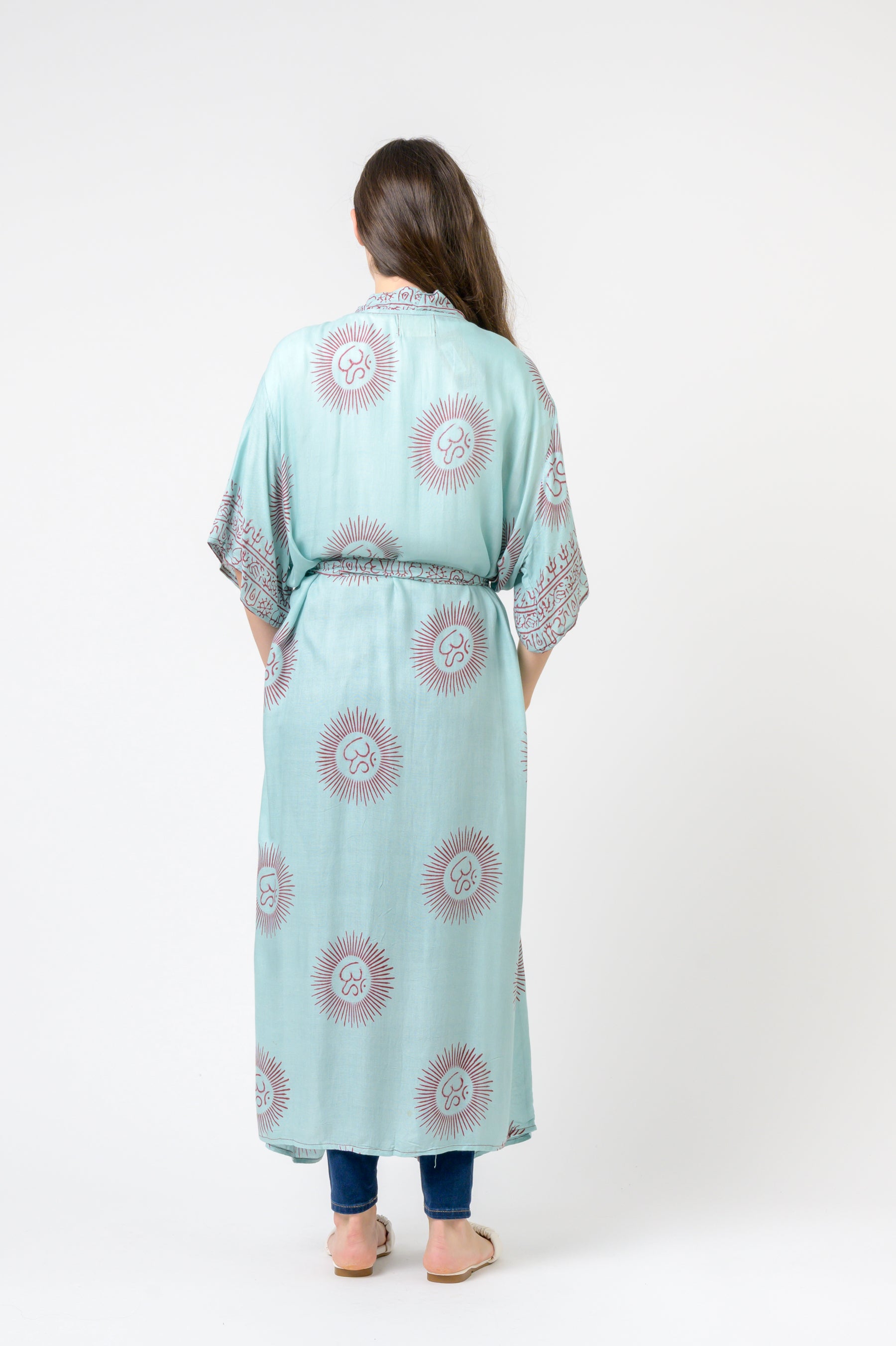 Short Sleeve Om Kimono - Turquoise