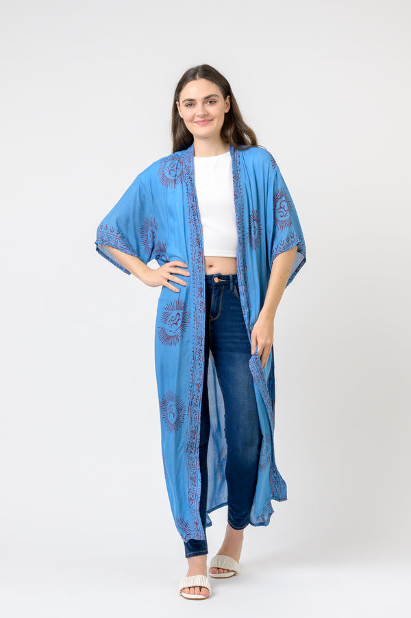 Short Sleeve Om Kimono - Blue