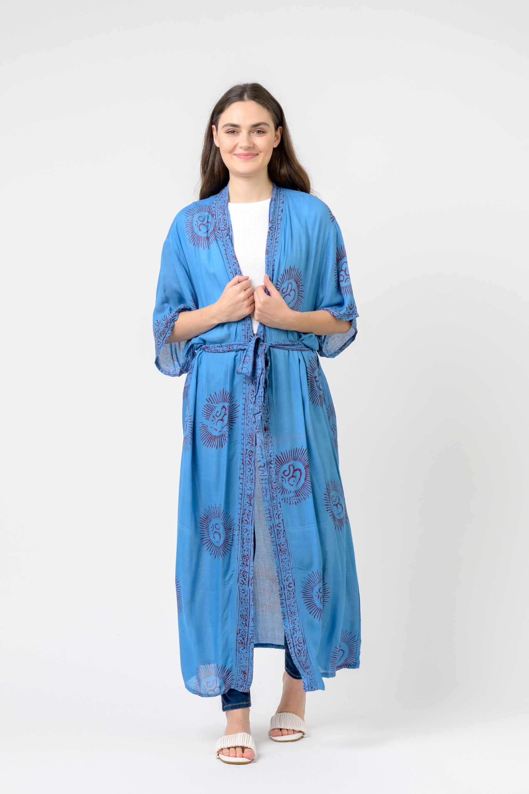 Short Sleeve Om Kimono - Blue