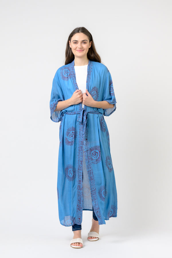 Short Sleeve Om Kimono - Blue