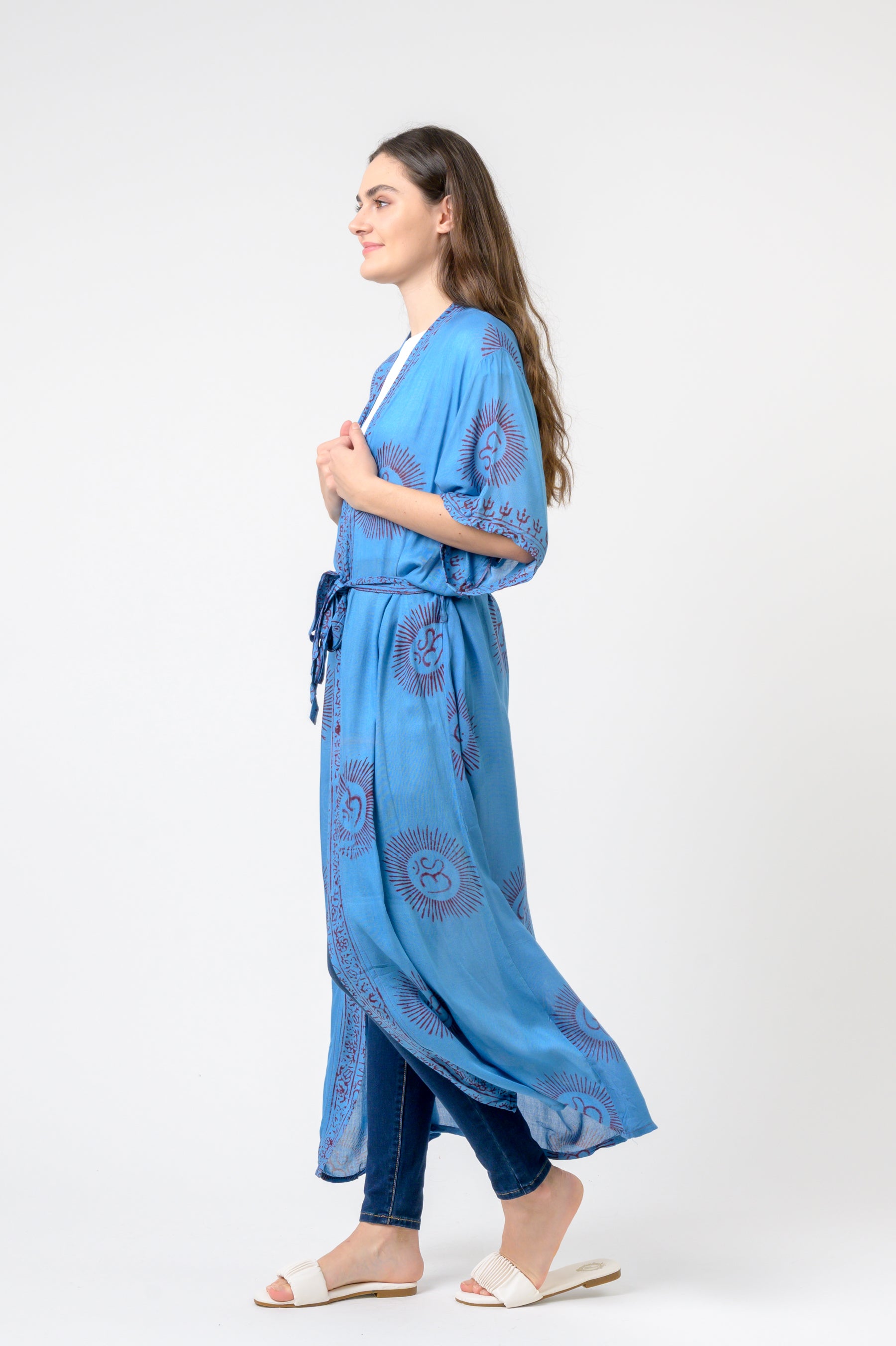 Short Sleeve Om Kimono - Blue