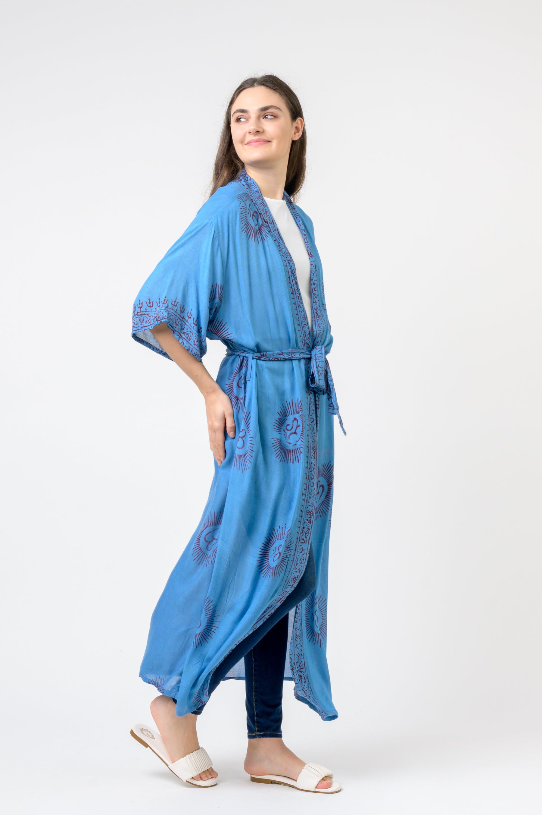 Short Sleeve Om Kimono - Blue