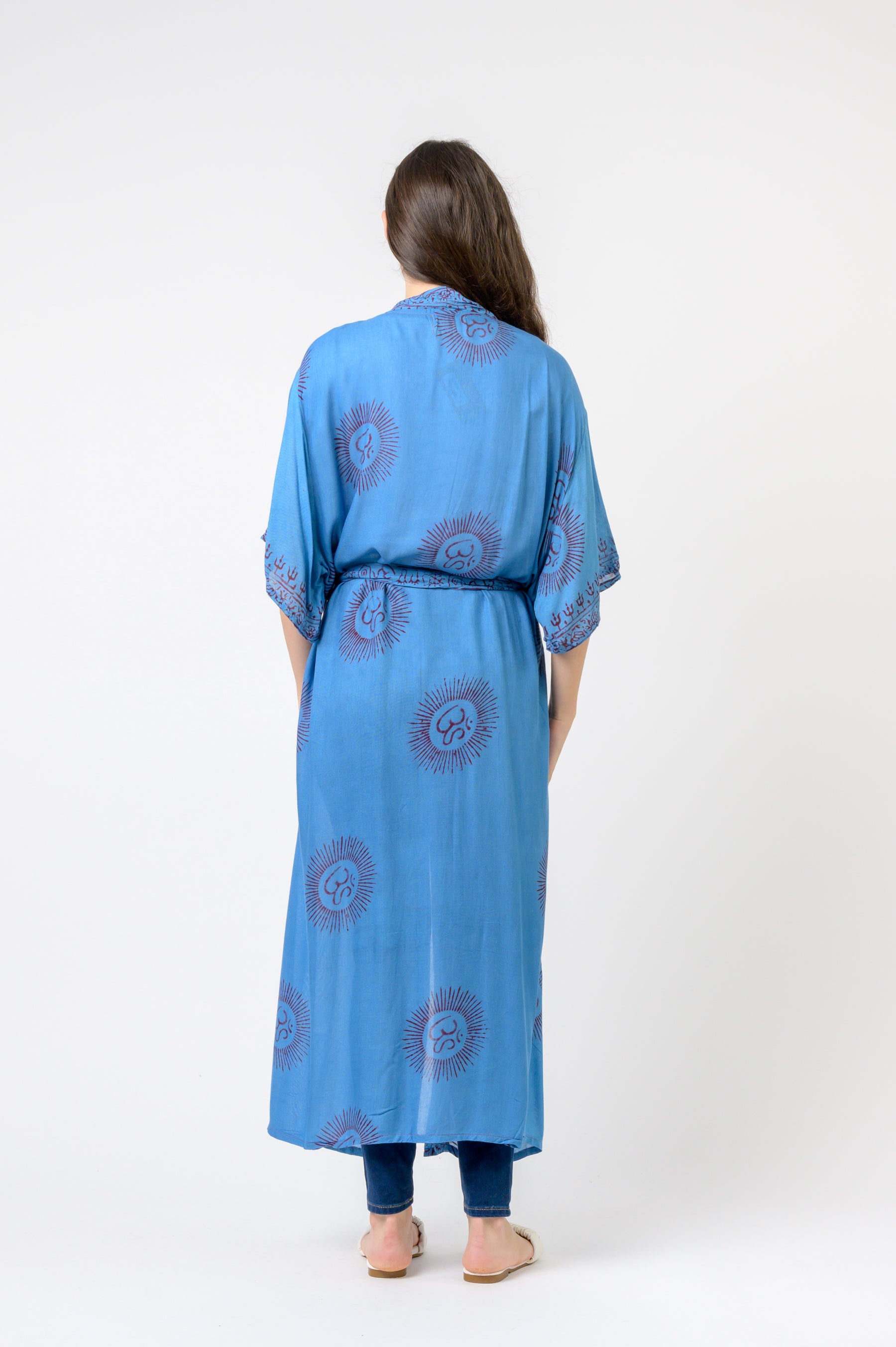 Short Sleeve Om Kimono - Blue