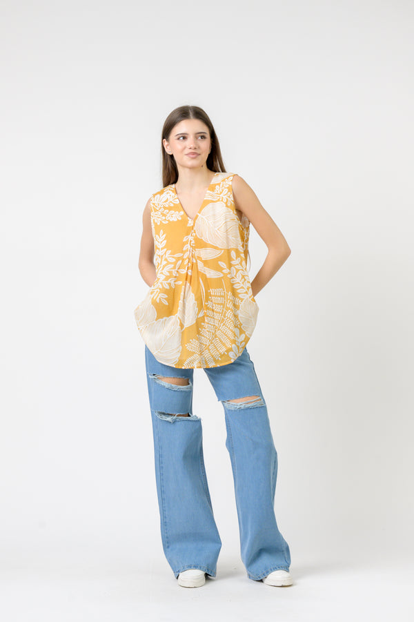Meher Print Sleeveless Top - Yellow