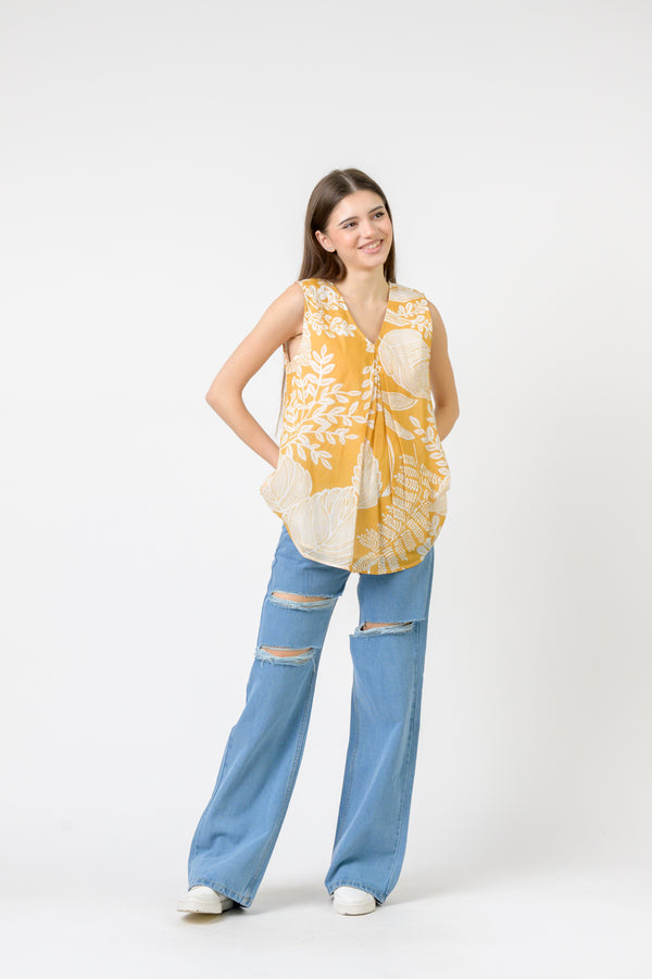 Meher Print Sleeveless Top - Yellow