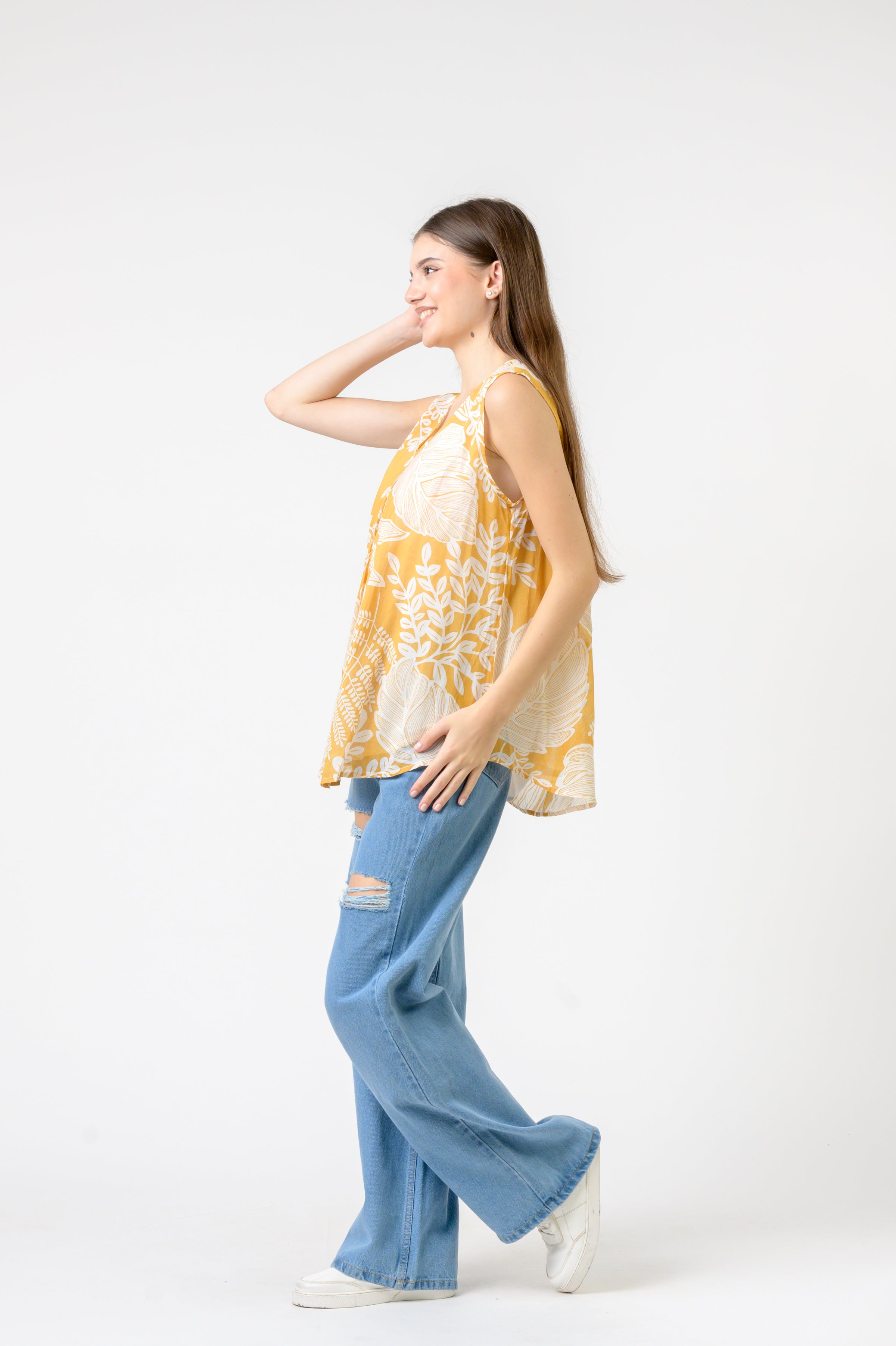 Meher Print Sleeveless Top - Yellow