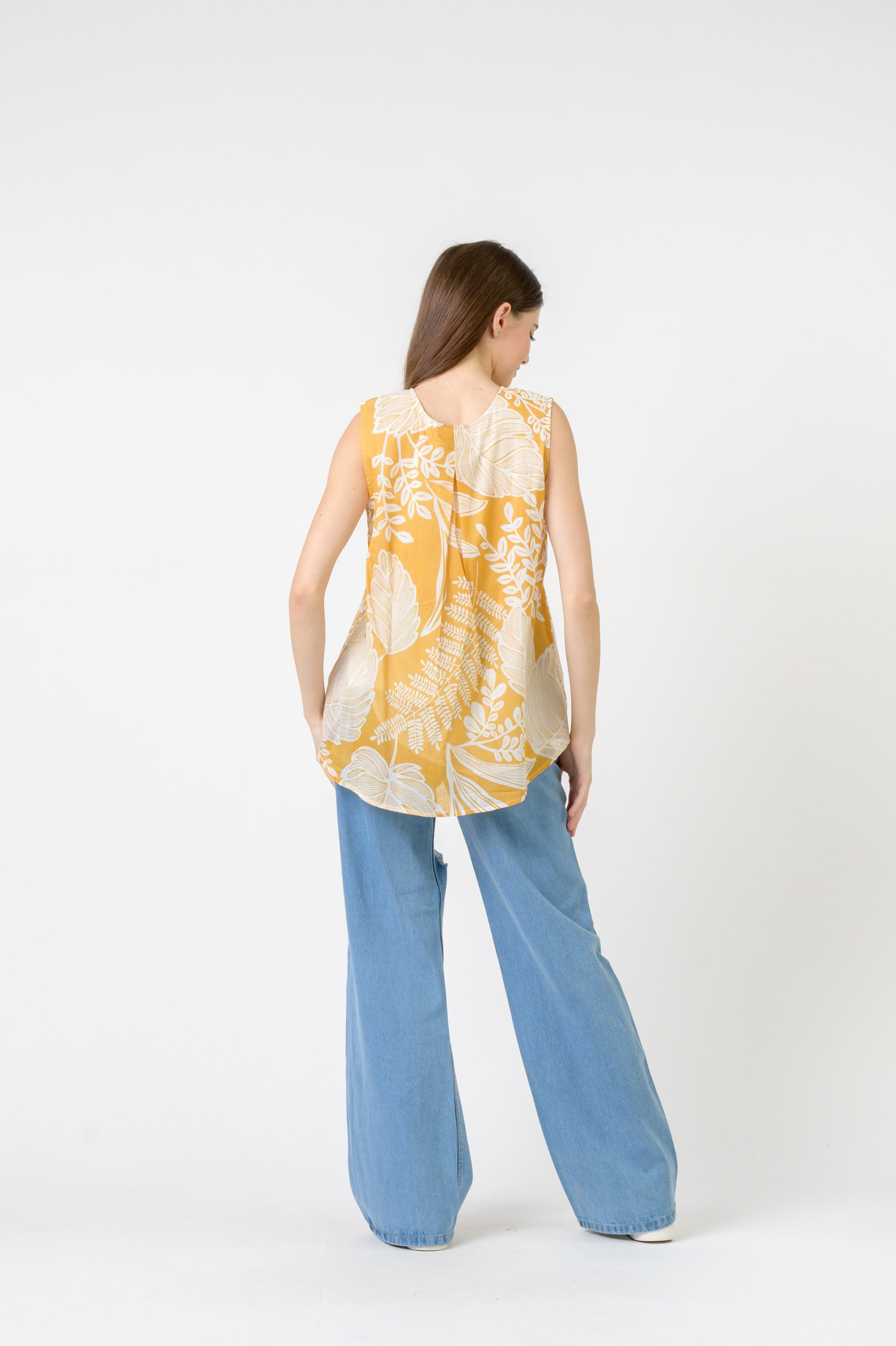 Meher Print Sleeveless Top - Yellow