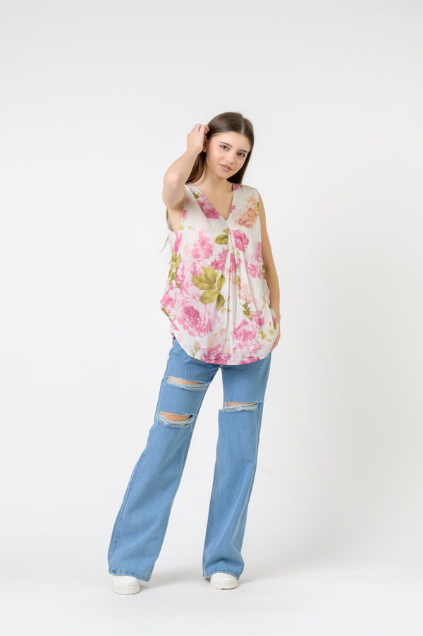 Rose Pattern Sleeveless Top