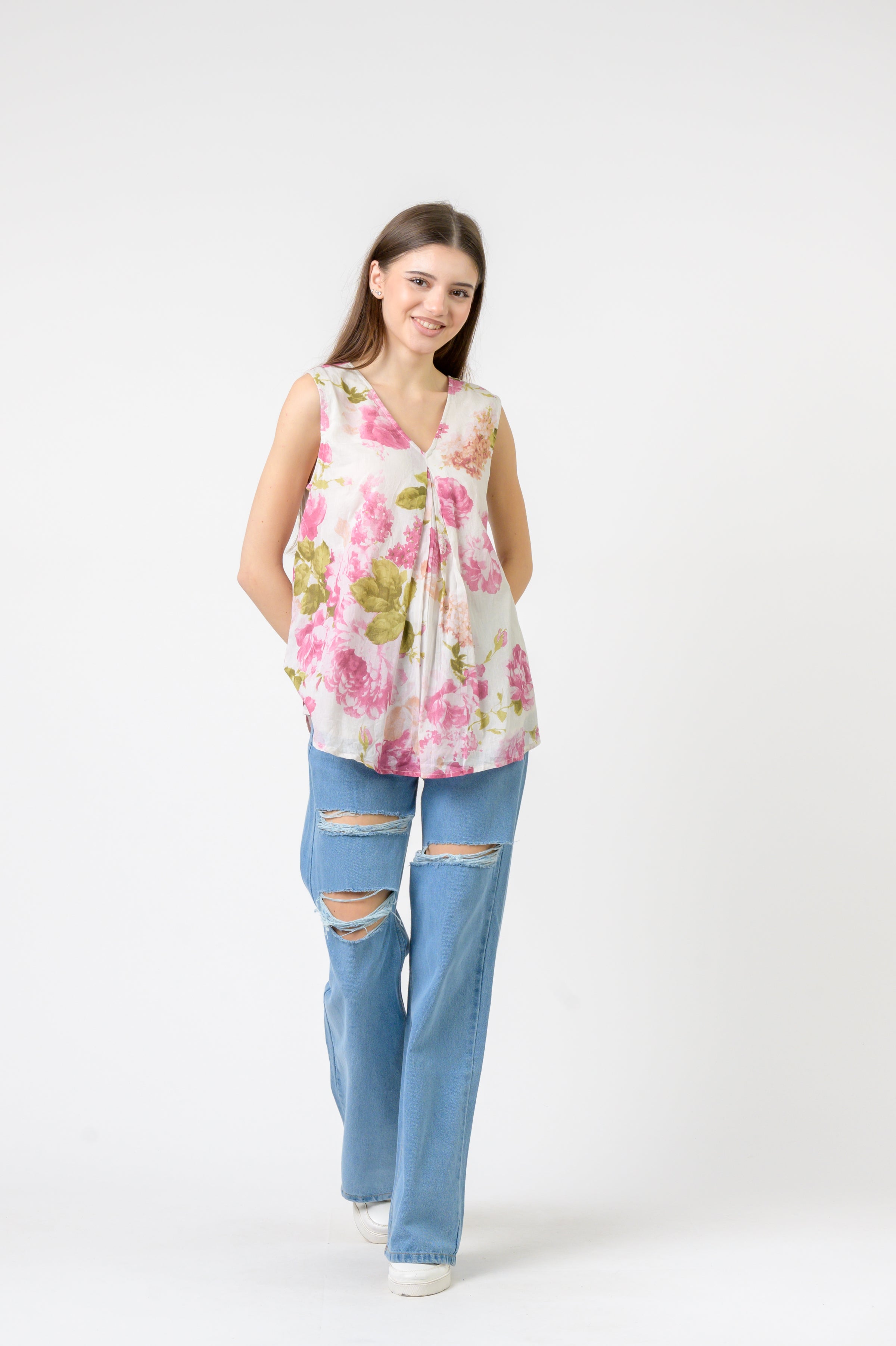 Rose Pattern Sleeveless Top