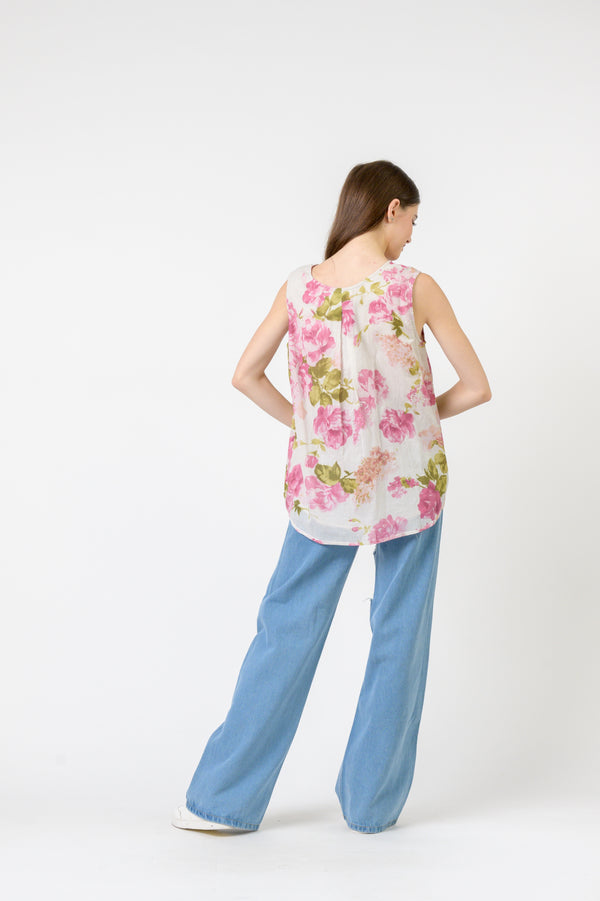 Rose Pattern Sleeveless Top