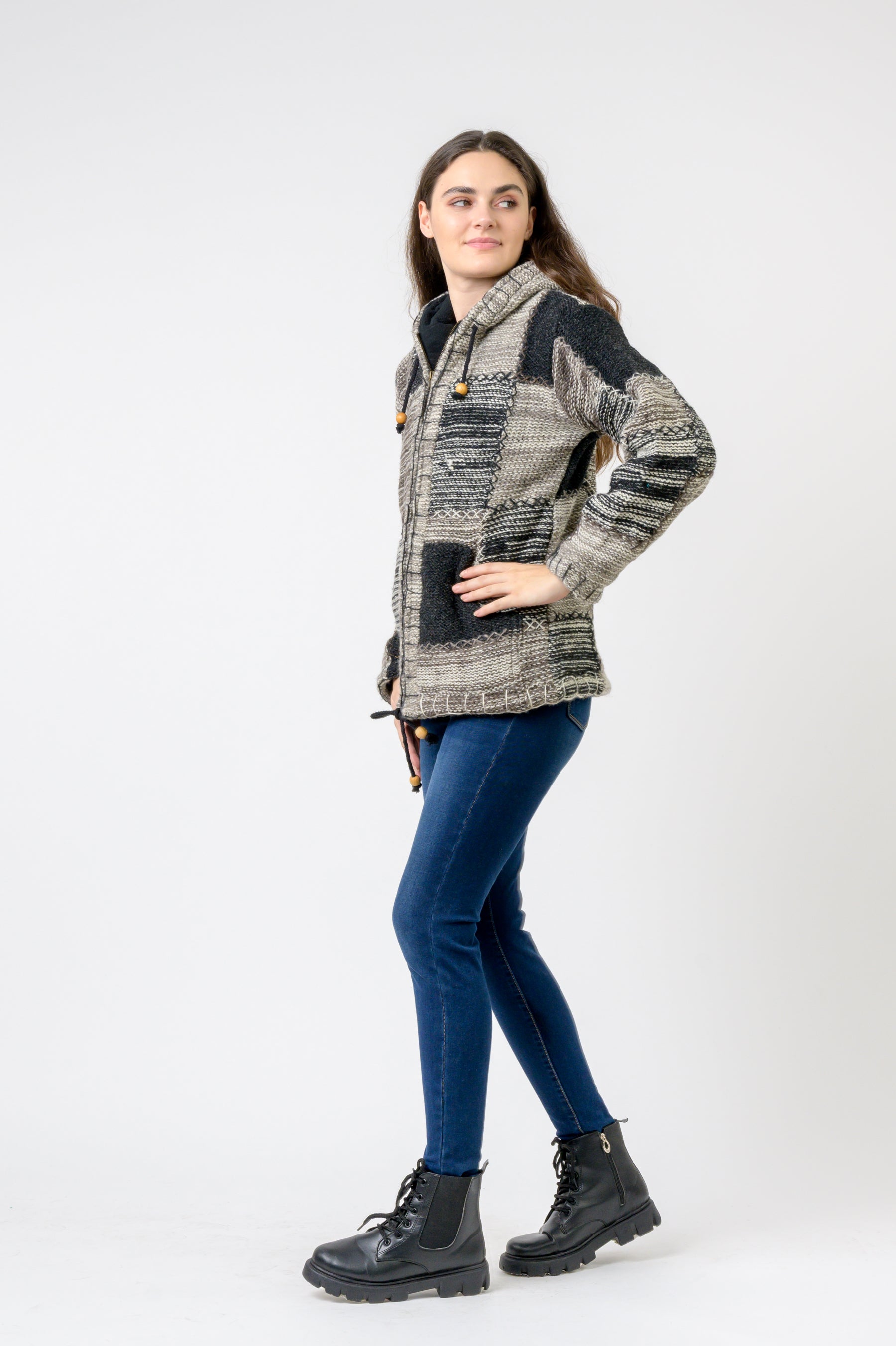 Patchwork Design Zipper Hoodie - Assorted