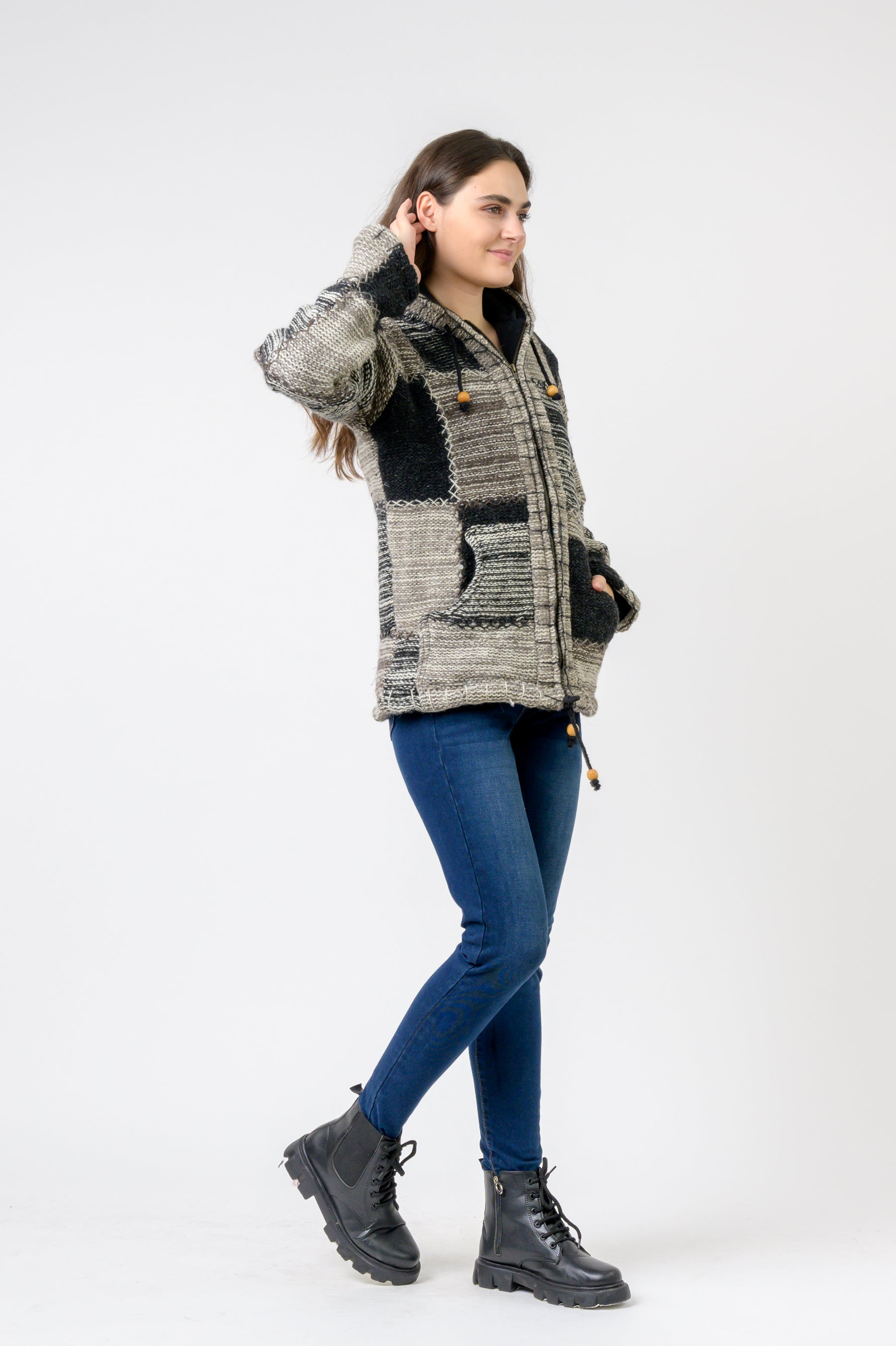 Patchwork Design Zipper Hoodie - Assorted