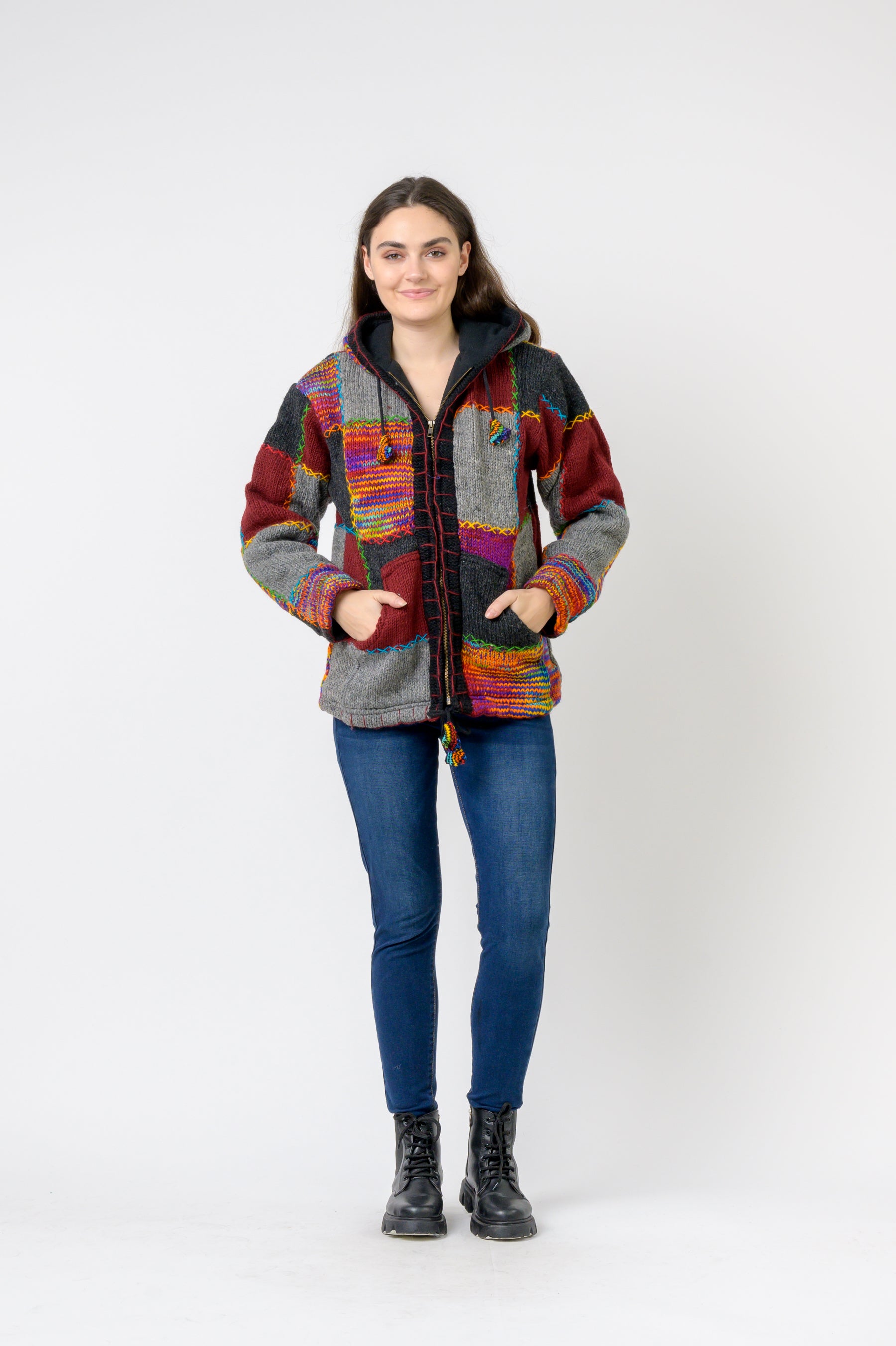 Patchwork Design Zipper Hoodie