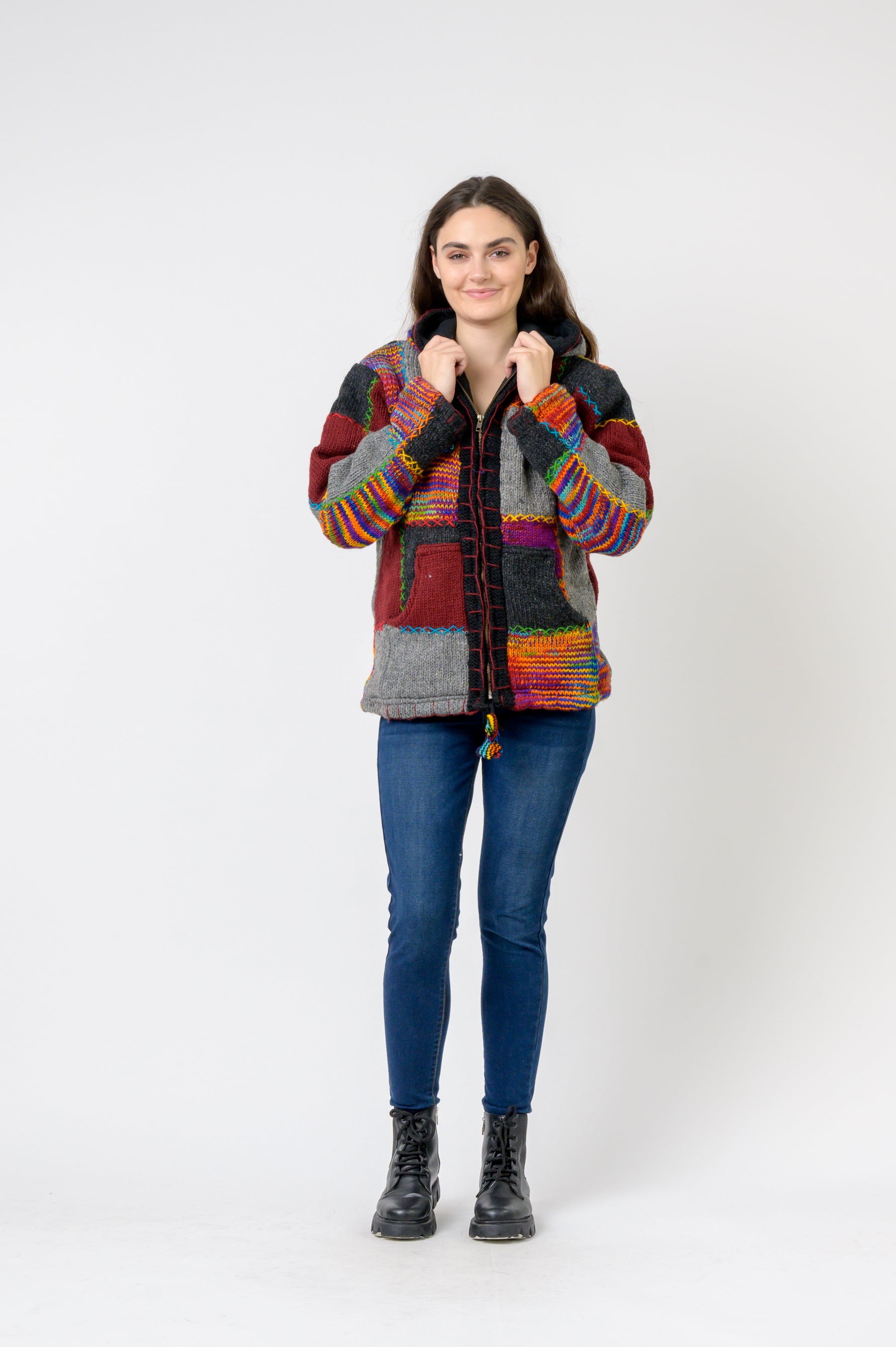 Patchwork Design Zipper Hoodie