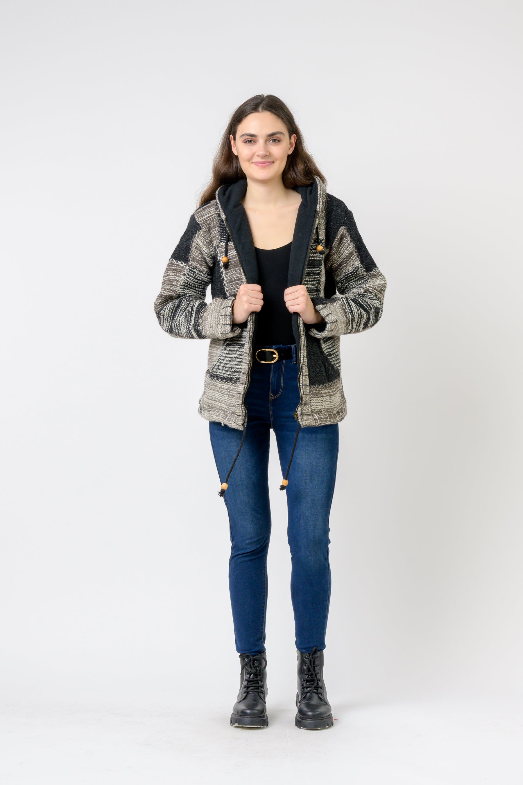 Patchwork Design Zipper Hoodie - Assorted