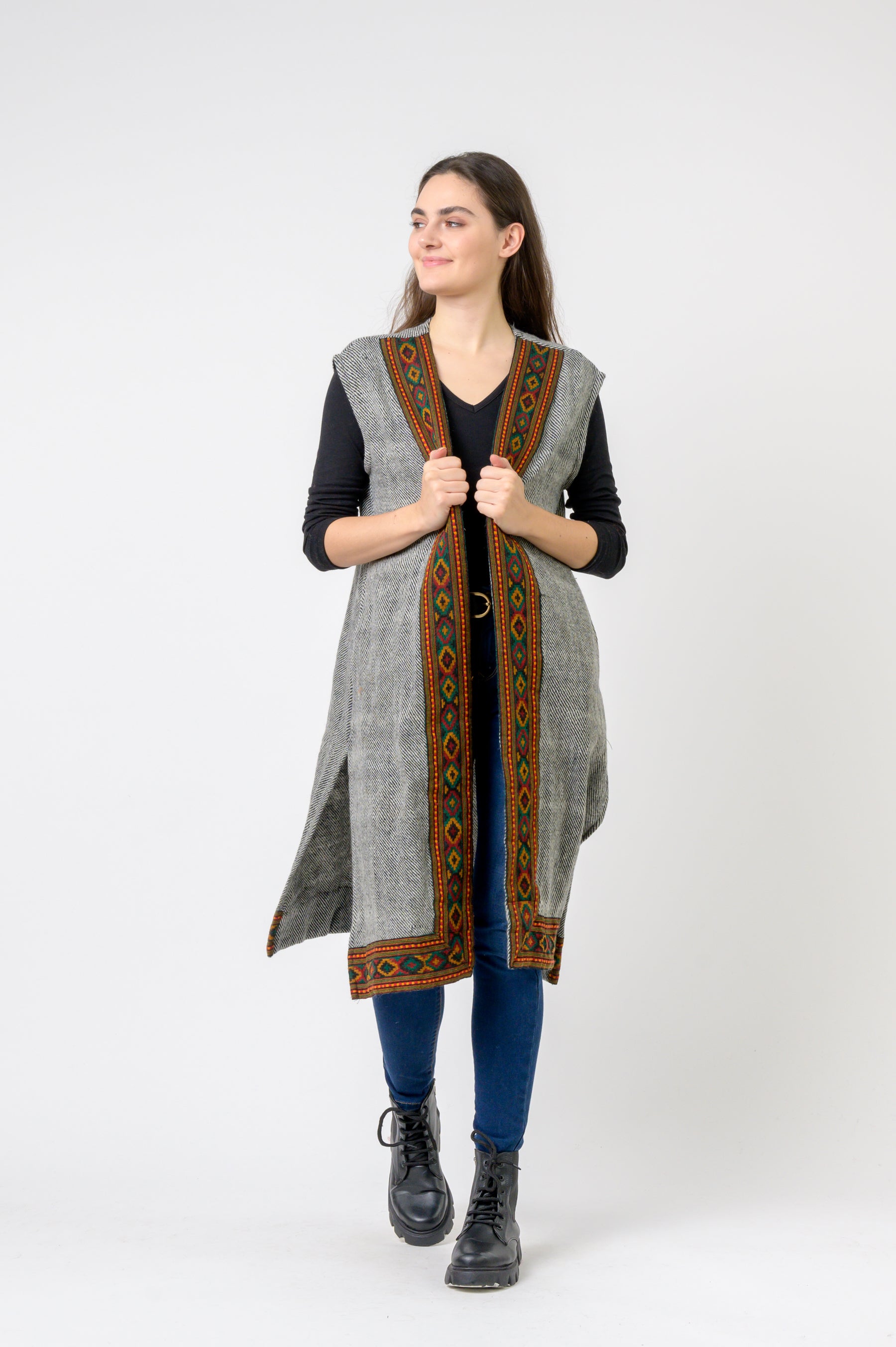Woolen Shawl With Printed Hem