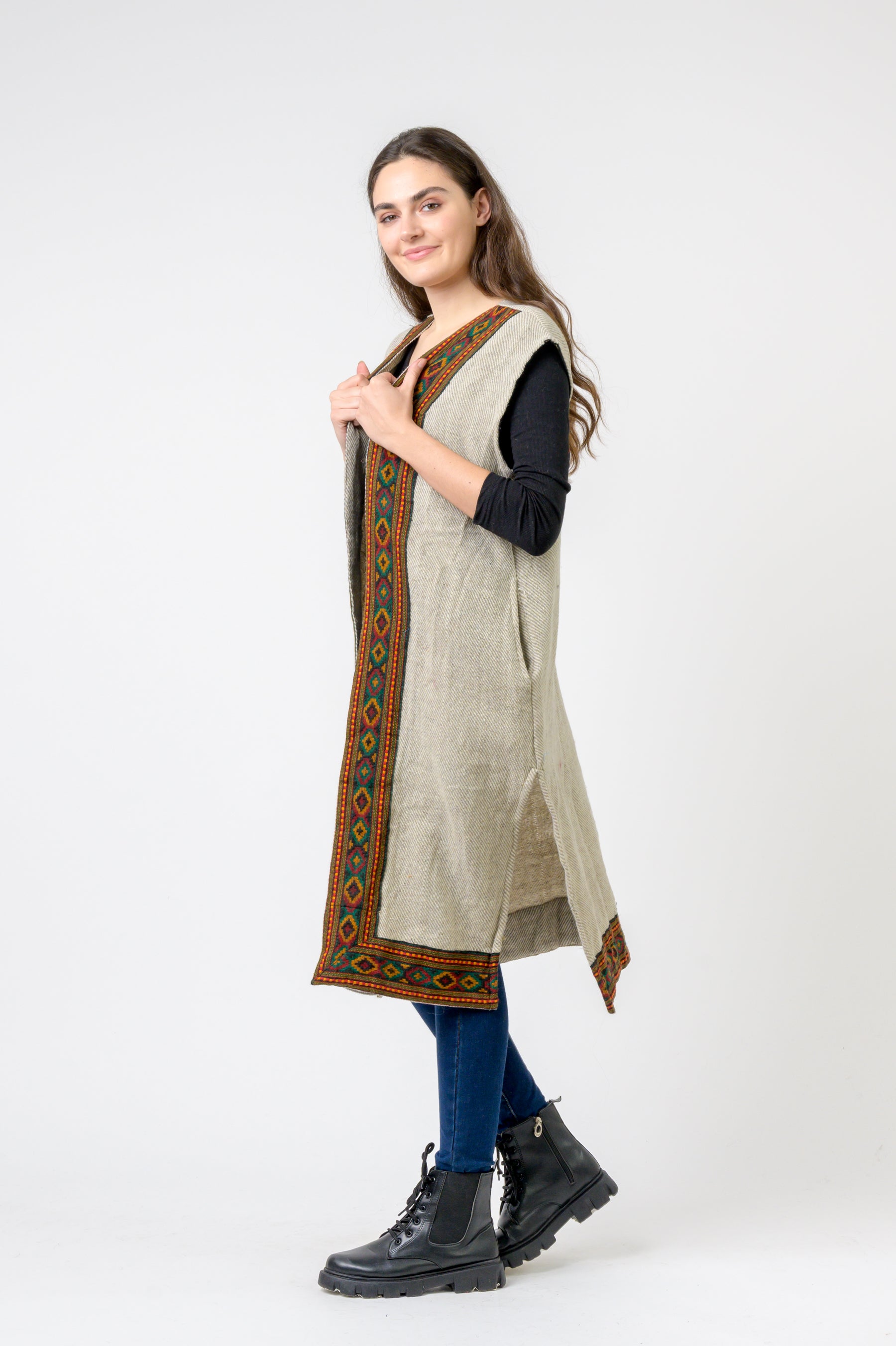 Woolen Shawl With Printed Hem
