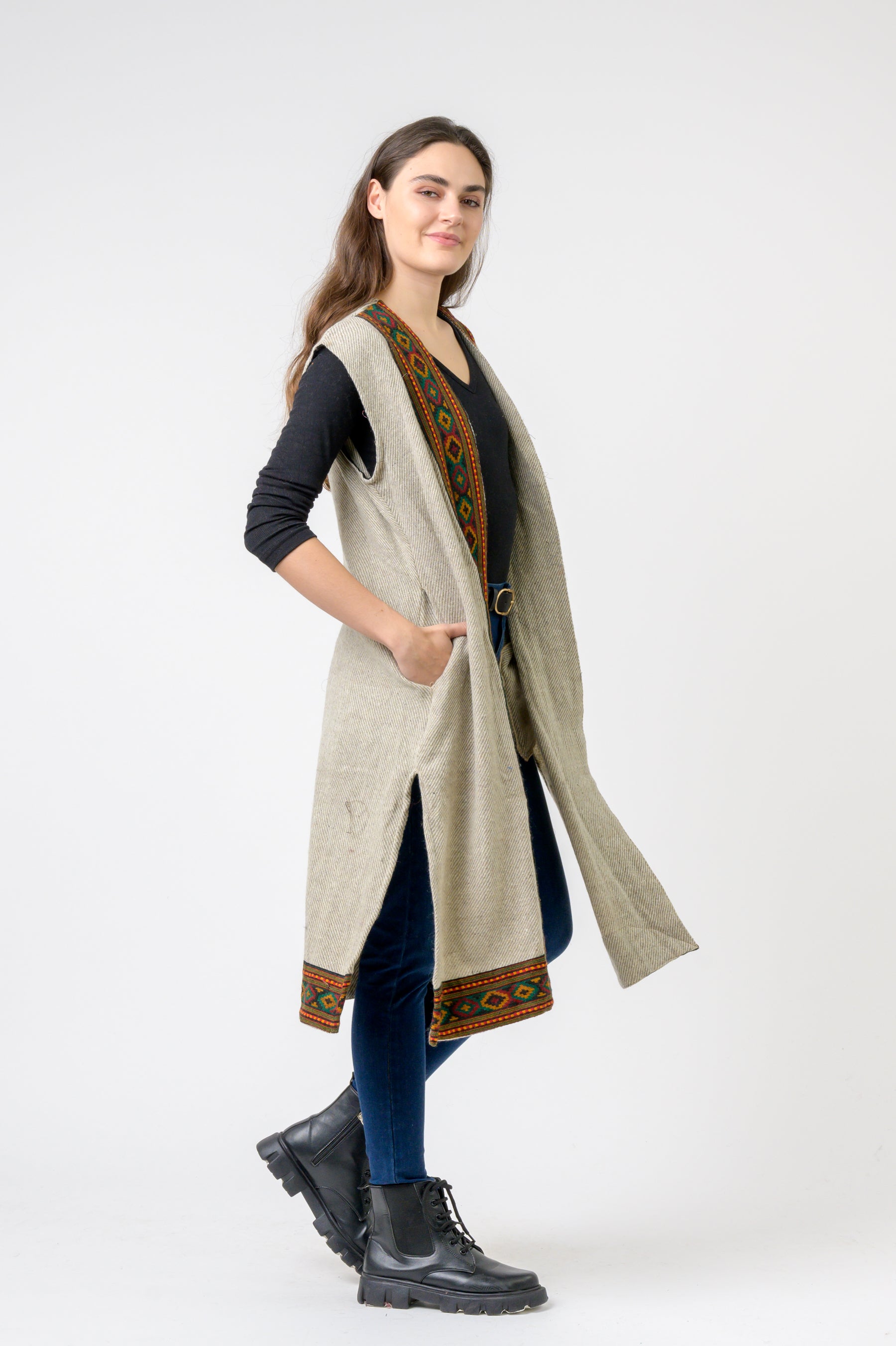 Woolen Shawl With Printed Hem